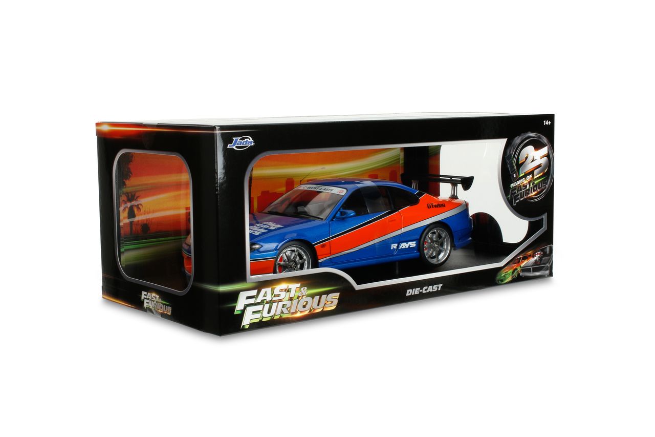 Jada Diecast - 1:18 Sean's NISSAN SILVIA (S15) SPEC-S MONA LISA 1999 - FAST & FURIOUS III TOKYO DRIFT - BLUE/ORANGE - 37772
