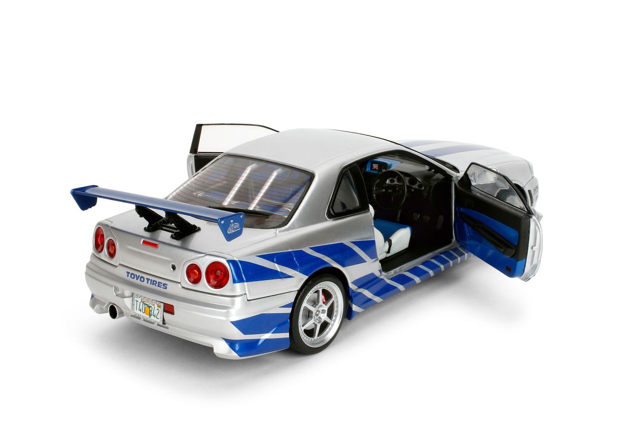 Jada Diecast - 1:18 Brian's Nissan Skyline GT-R (BNR34) "Fast & Furious" Silver/Blue- 37771