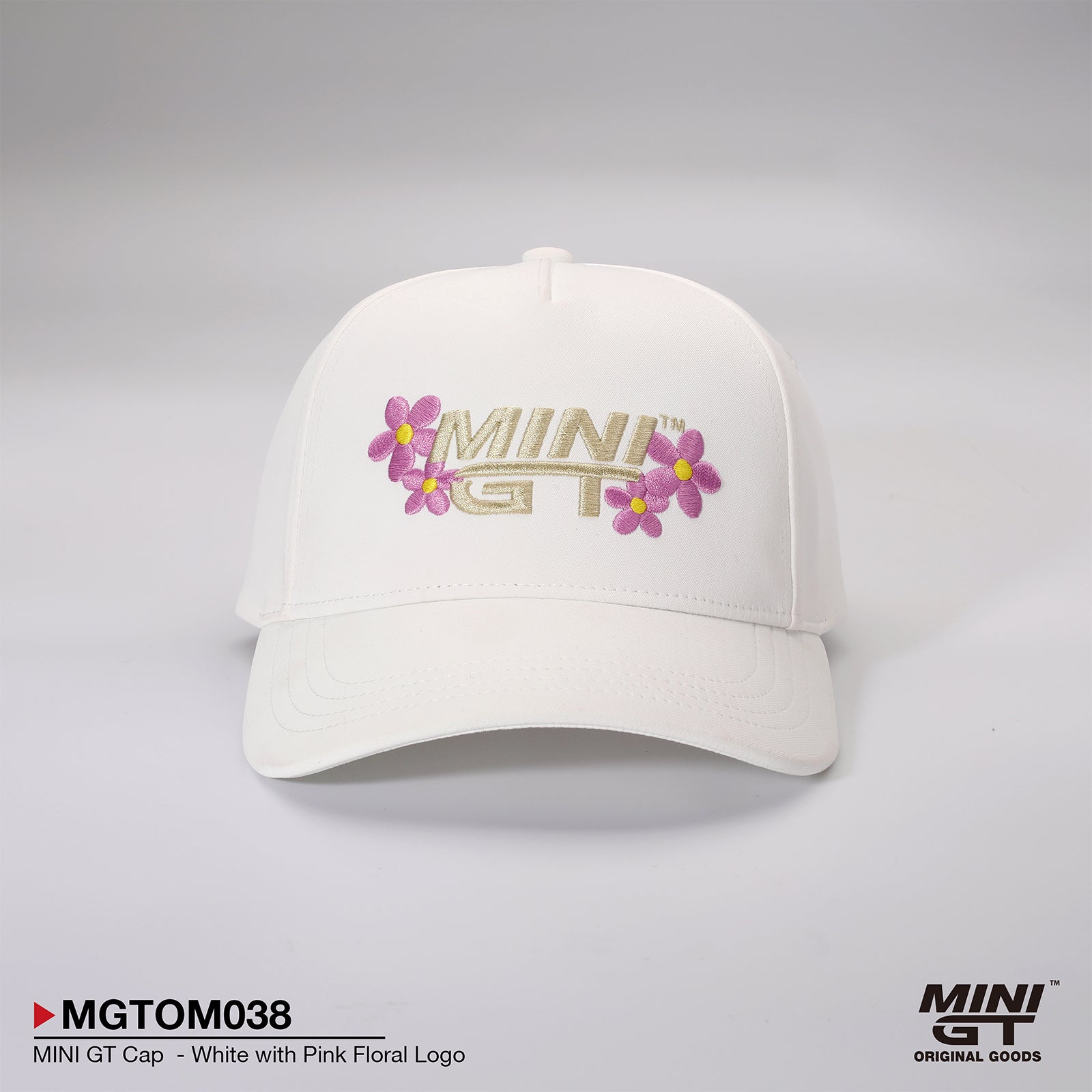 MINI GT CAP - WHITE WITH PINK FLORAL LOGO - MGTOM038