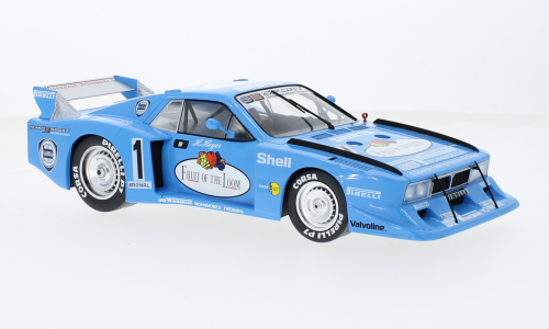 MCG 1:18 Scale Diecast Model Car - Lancia Beta Montecarlo Gr.5, DRM, ADAC Supersprint Nürburgring, 1981, GS Sport, Fruit of the Loom, #1, Blue - MCG18810R