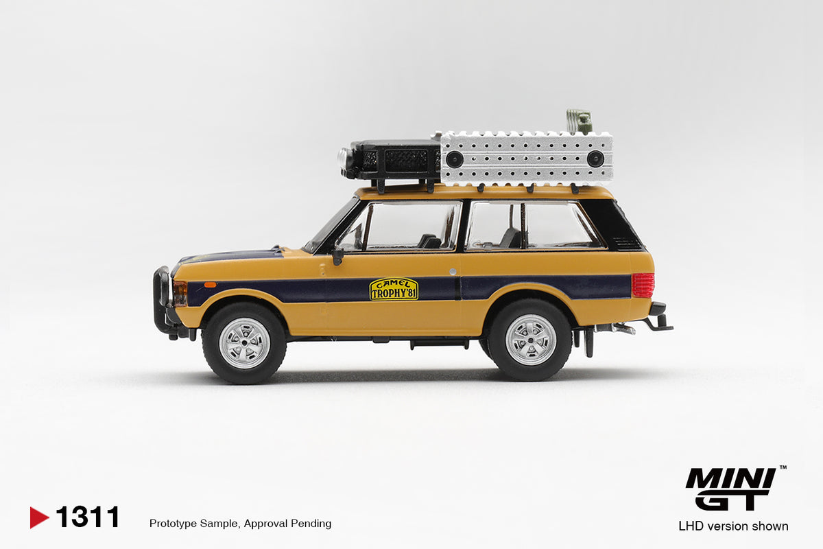 Mini GT 1:64 Diecast - RANGE ROVER 1981 CAMEL TROPHY SUMATRA N.SUDMANN AND F.HOFMANN (LHD), Yellow - MGT01311-L