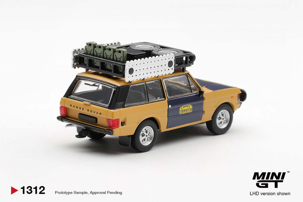 MiniGT 1:64 Diecast - RANGE ROVER 1981 CAMEL TROPHY SUMATRA H.FISCHER AND W.BAYS (LHD), Yellow - MGT01312-L