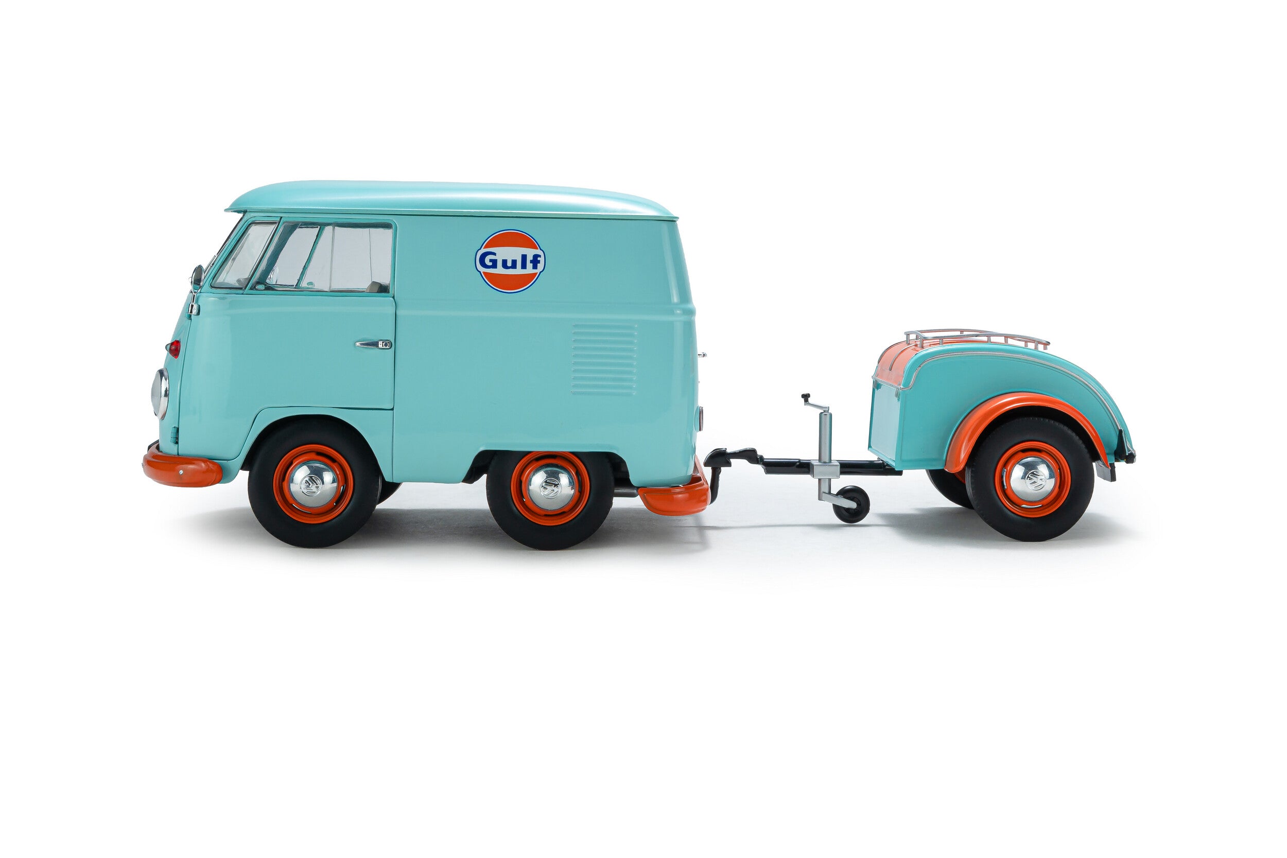 SOLIDO 1:18 Scale - 2024 Volkswagen VW Cool Combi Gulf Oil Tribute, Mint Green and Orange - S1810908