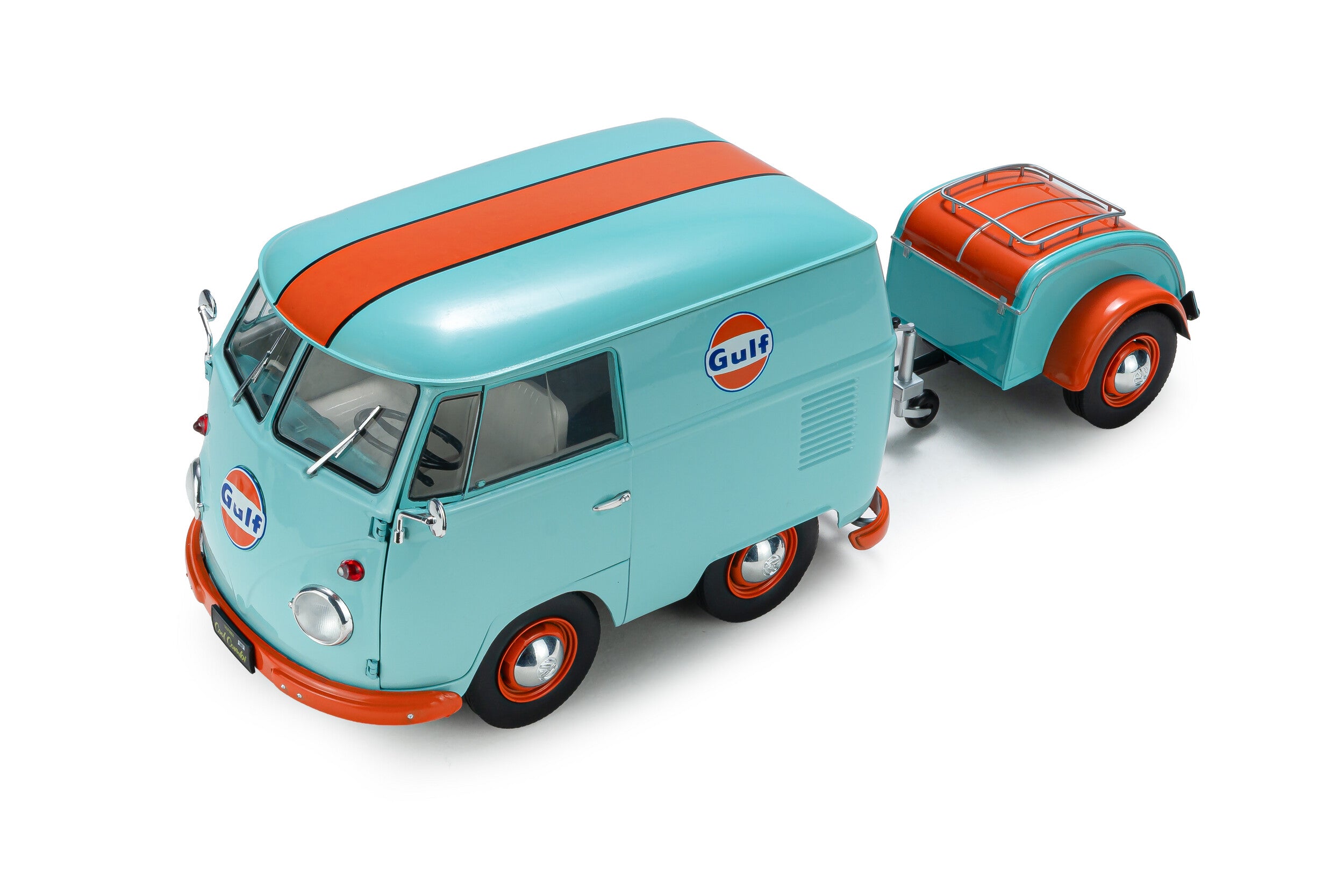 SOLIDO 1:18 Scale - 2024 Volkswagen VW Cool Combi Gulf Oil Tribute, Mint Green and Orange - S1810908