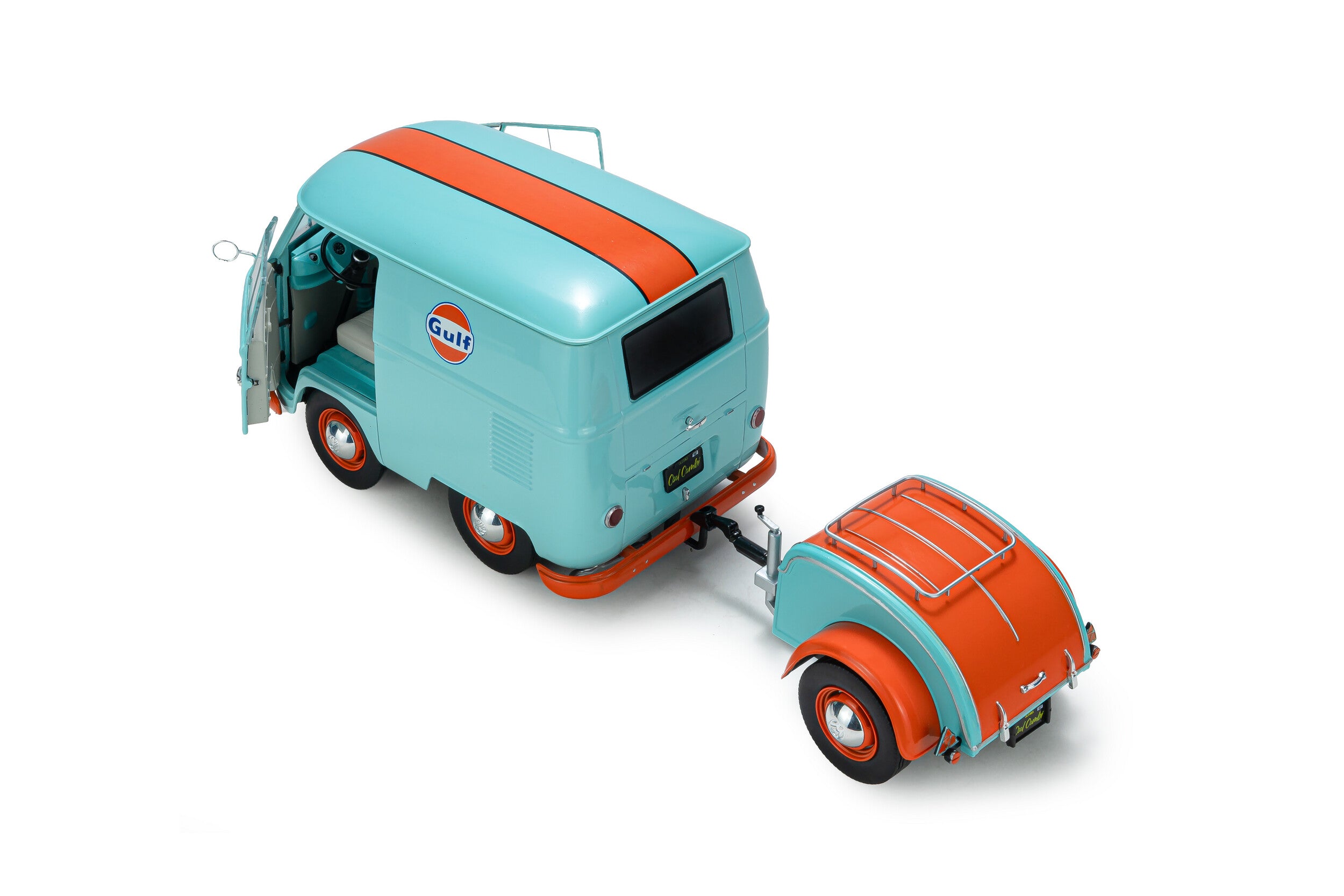 SOLIDO 1:18 Scale - 2024 Volkswagen VW Cool Combi Gulf Oil Tribute, Mint Green and Orange - S1810908