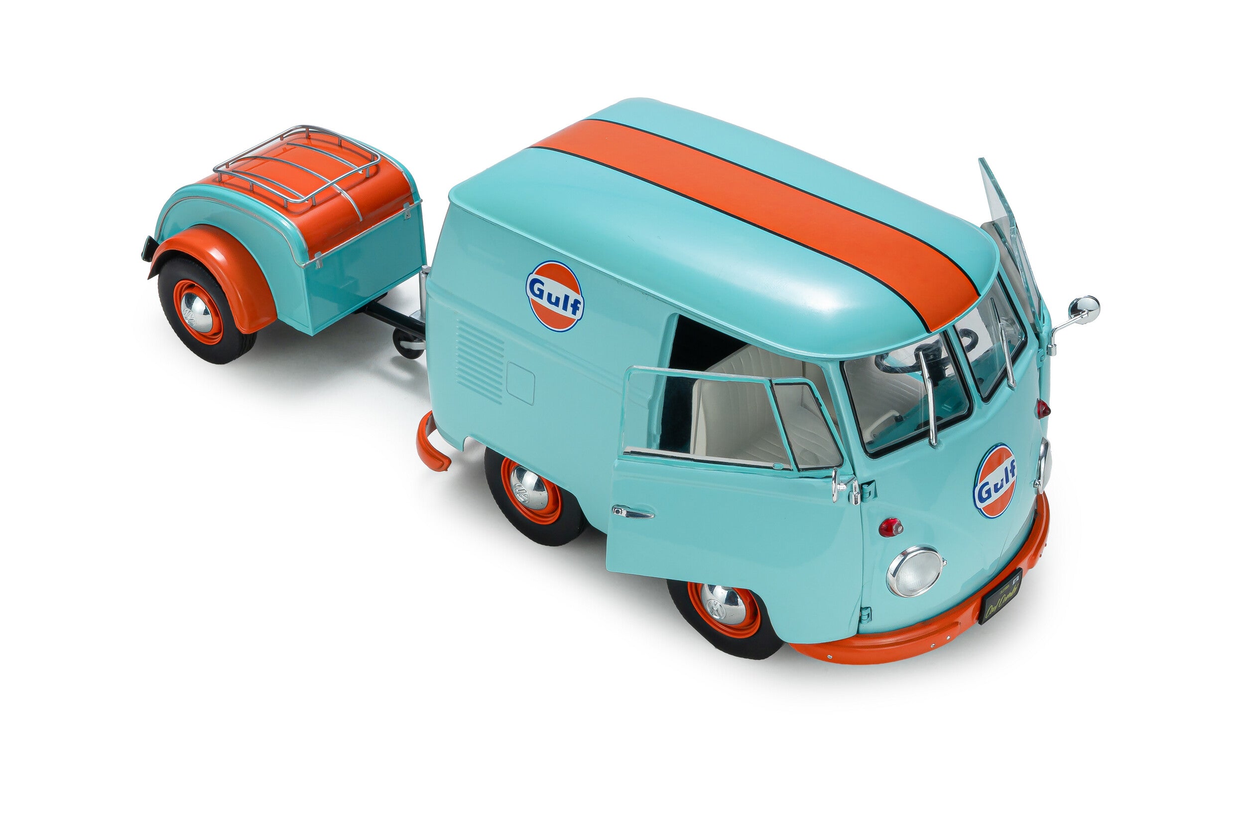 SOLIDO 1:18 Scale - 2024 Volkswagen VW Cool Combi Gulf Oil Tribute, Mint Green and Orange - S1810908