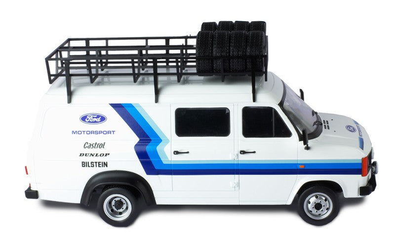 IXO 1:18 Scale Diecast FORD TRANSIT MK 2 Team Ford with roof rack + accessories