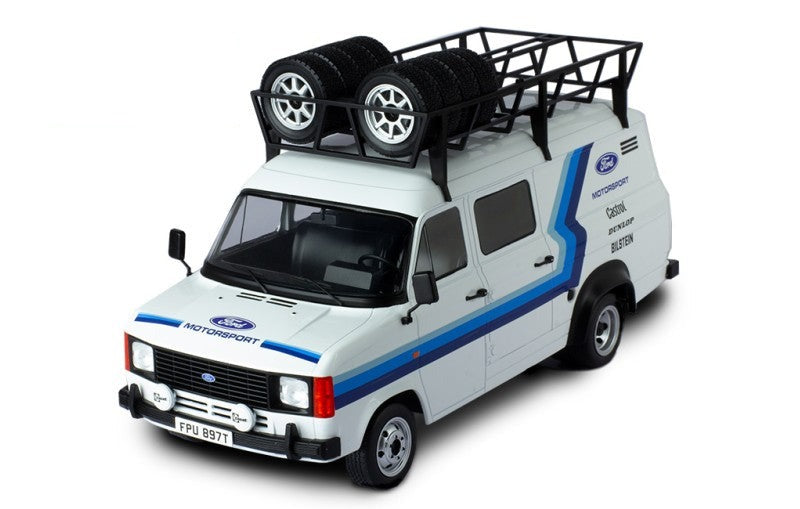 IXO 1:18 Scale Diecast FORD TRANSIT MK 2 Team Ford with roof rack + accessories