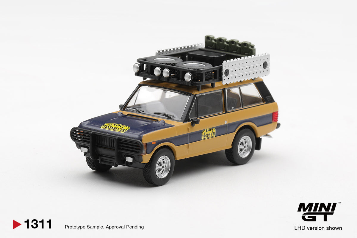 Mini GT 1:64 Diecast - RANGE ROVER 1981 CAMEL TROPHY SUMATRA N.SUDMANN AND F.HOFMANN (LHD), Yellow - MGT01311-L