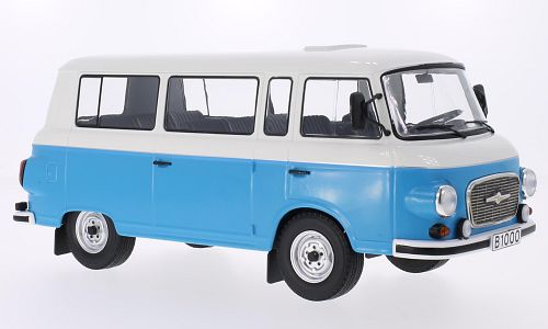 MCG 1:18 Scale Diecast - 1965 Barkas B 1000 Kleinbus, Blue/White - MCG18007