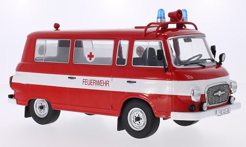 MCG 1:18 Scale Diecast - 1965 Barkas B 1000 Kleinbus Fire Brigade, Red/White - MCG18010