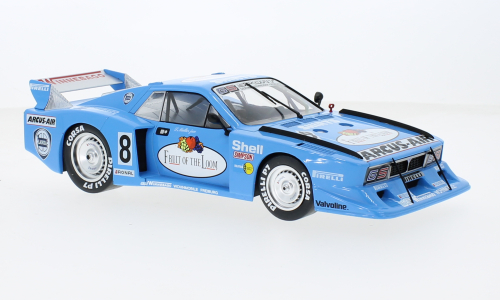 MCG 1:18 Scale Diecast Model Car - Lancia Beta Montecarlo Gr.5, DRM, ADAC Supersprint Nürburgring, 1981, GS Sport, Fruit of the Loom, #8, Blue - MCG18811R