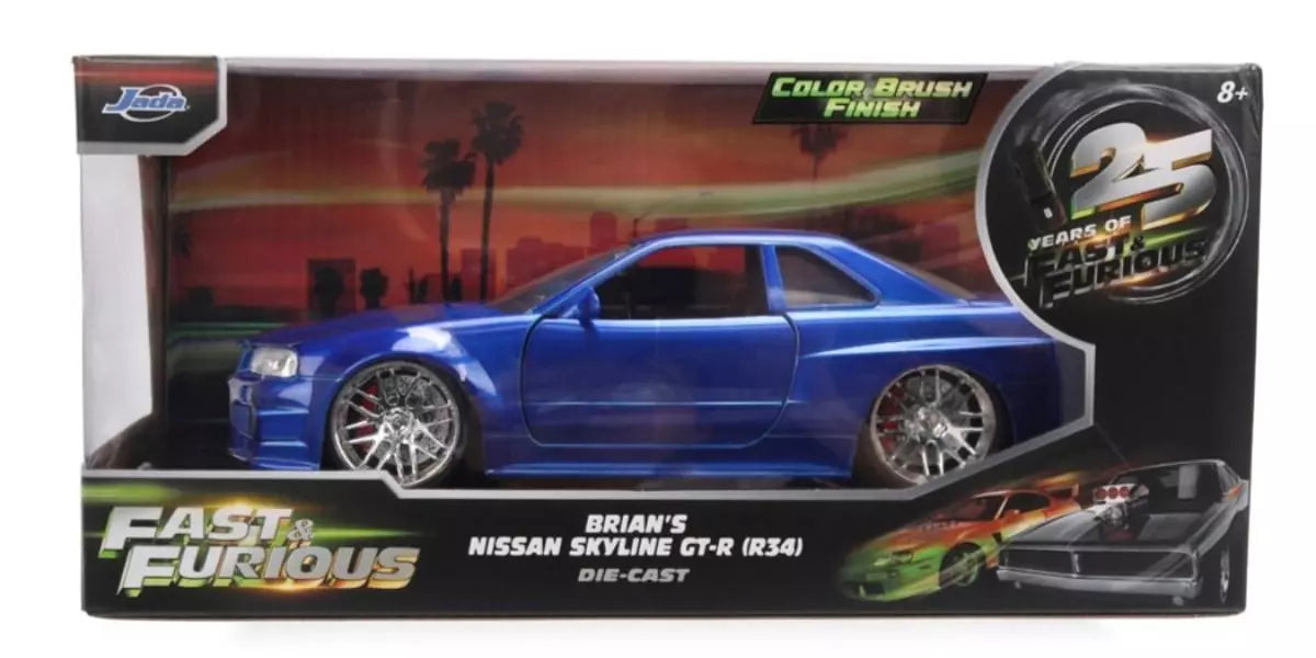 Jada Diecast - 1:18 Brian's Nissan Skyline GT-R (R34) Colour Brush Finish - BLUE - 37704