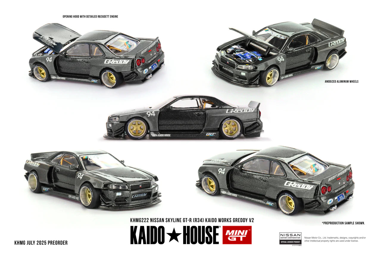 Mini Gt Kaido House 1:64 Nissan Skyline GT-R (R34) Kaido Works Greddy V2 - KHMG222