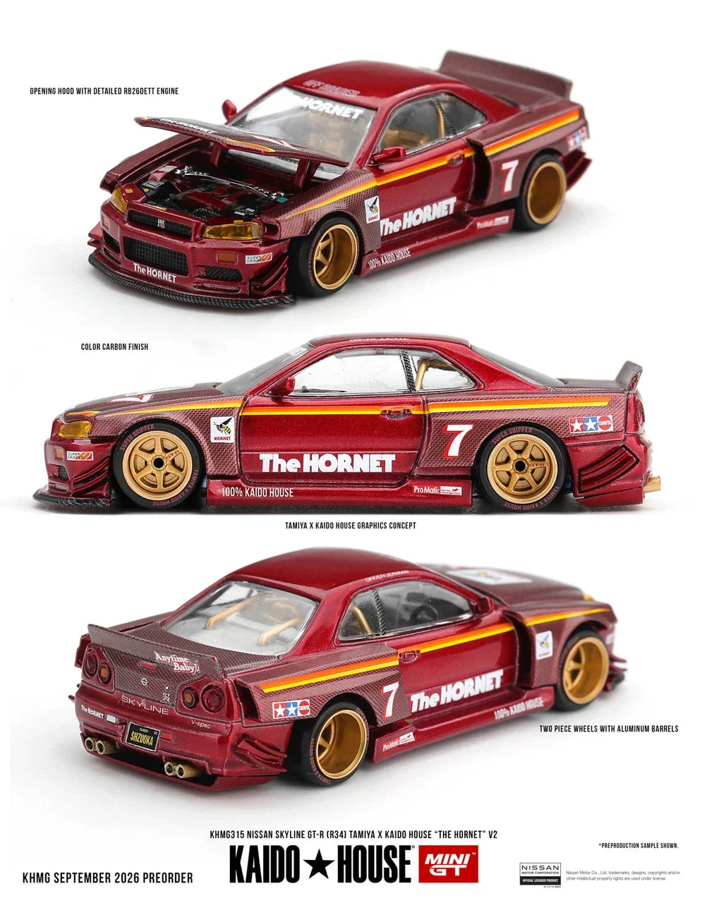Mini GT 1:64 Kaido House - NISSAN SKYLINE GT-R (R34) TAMIYA X KAIDO HOUSE THE HORNET V2 - KHMG315