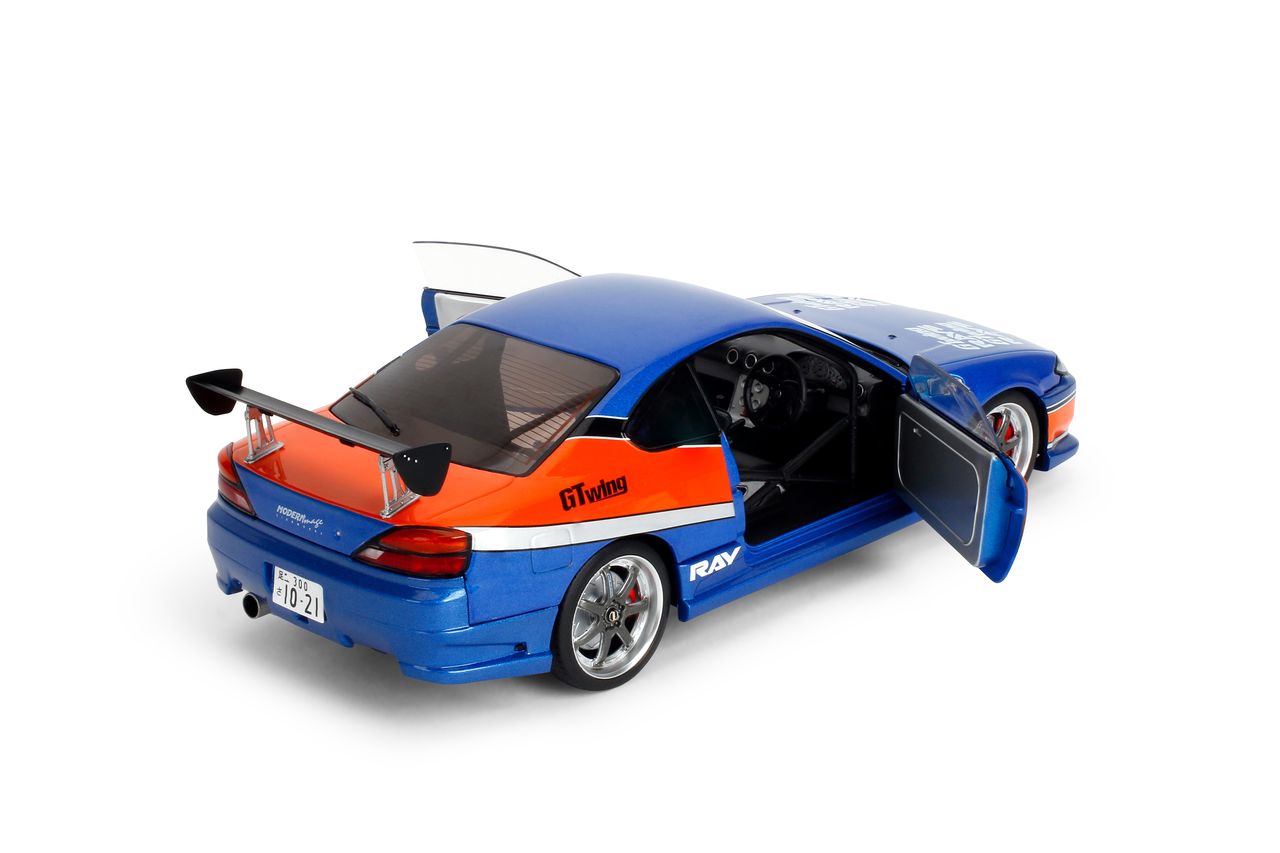 Jada Diecast - 1:18 Sean's NISSAN SILVIA (S15) SPEC-S MONA LISA 1999 - FAST & FURIOUS III TOKYO DRIFT - BLUE/ORANGE - 37772