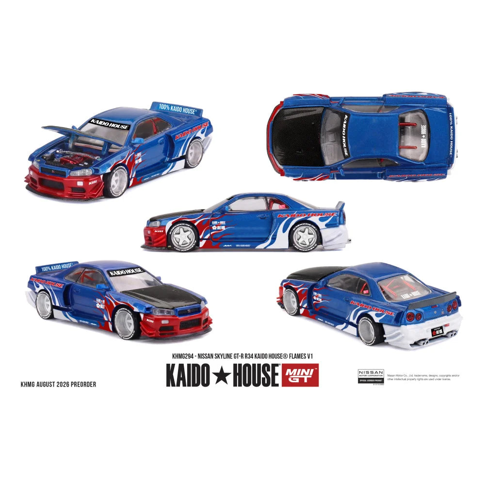 Mini GT 1:64 Kaido House - NISSAN SKYLINE GT-R R34 KAIDO HOUSE FLAMES V1 - KHMG294