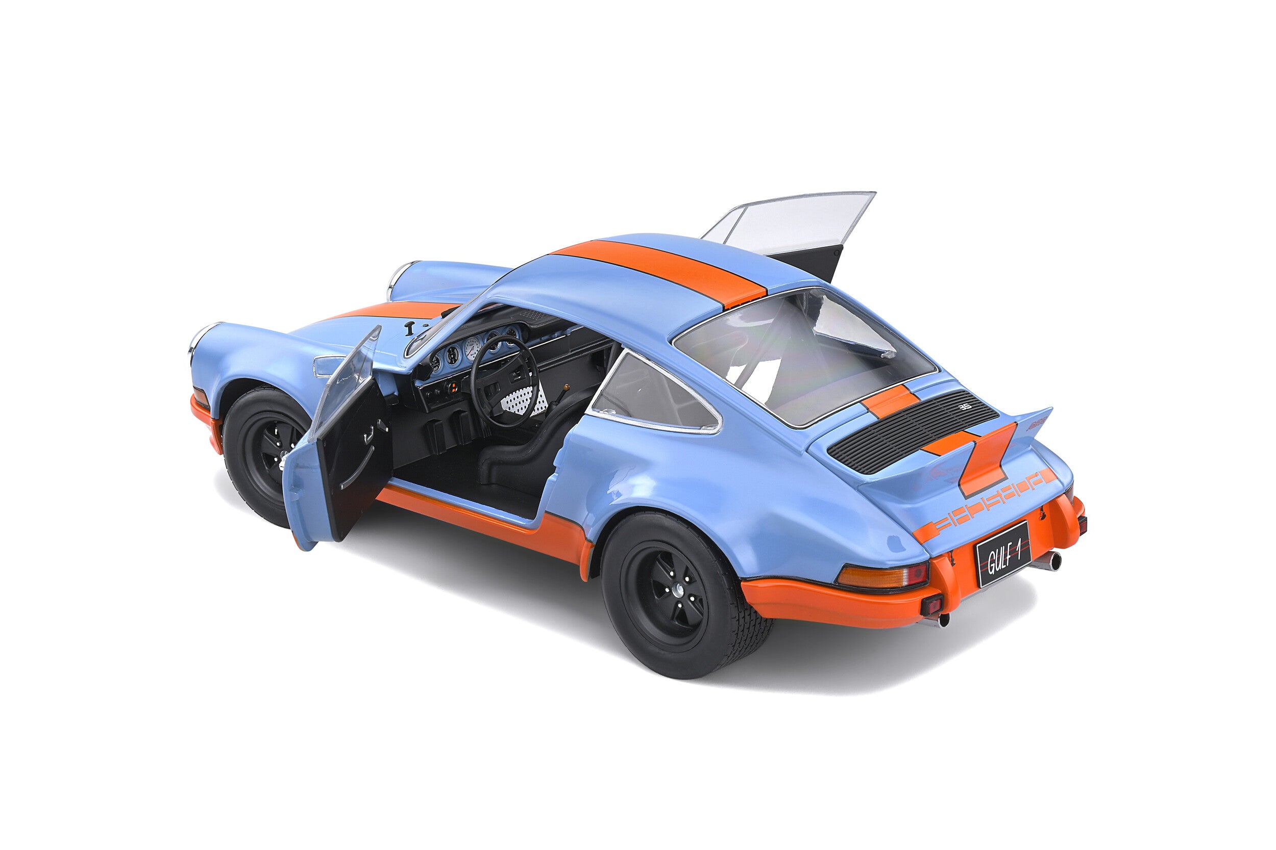 SOLIDO 1:18 Scale Diecast Model, Porsche 911 RSR 1973 Gulf in Blue/Orange