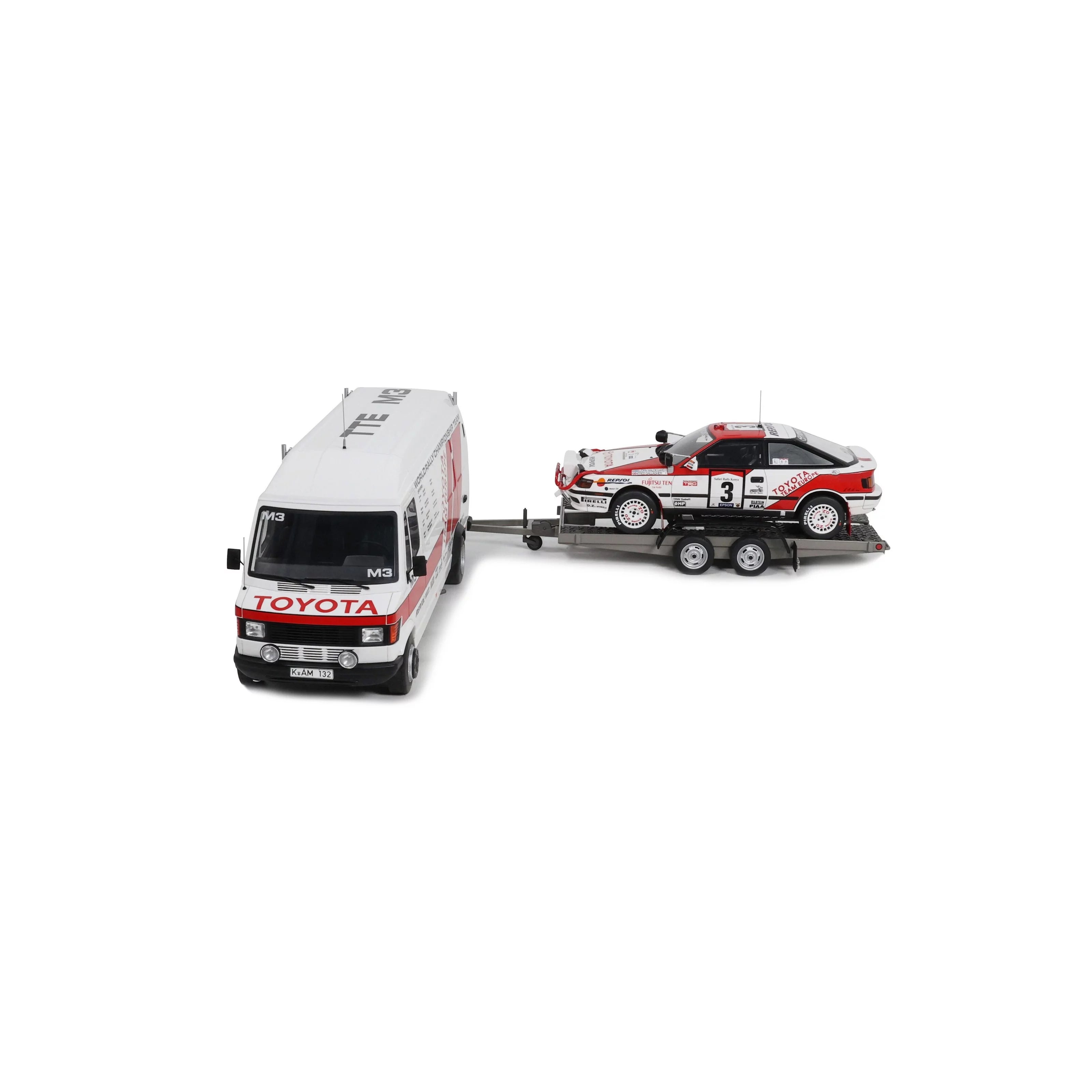 OTTO 1:18 Scale Resin - Rallye Pack Mercedes Benz T1, Trailer and Toyota Celica ST 165 Gr.A RAC Safari 1990 - Red/White - OT480