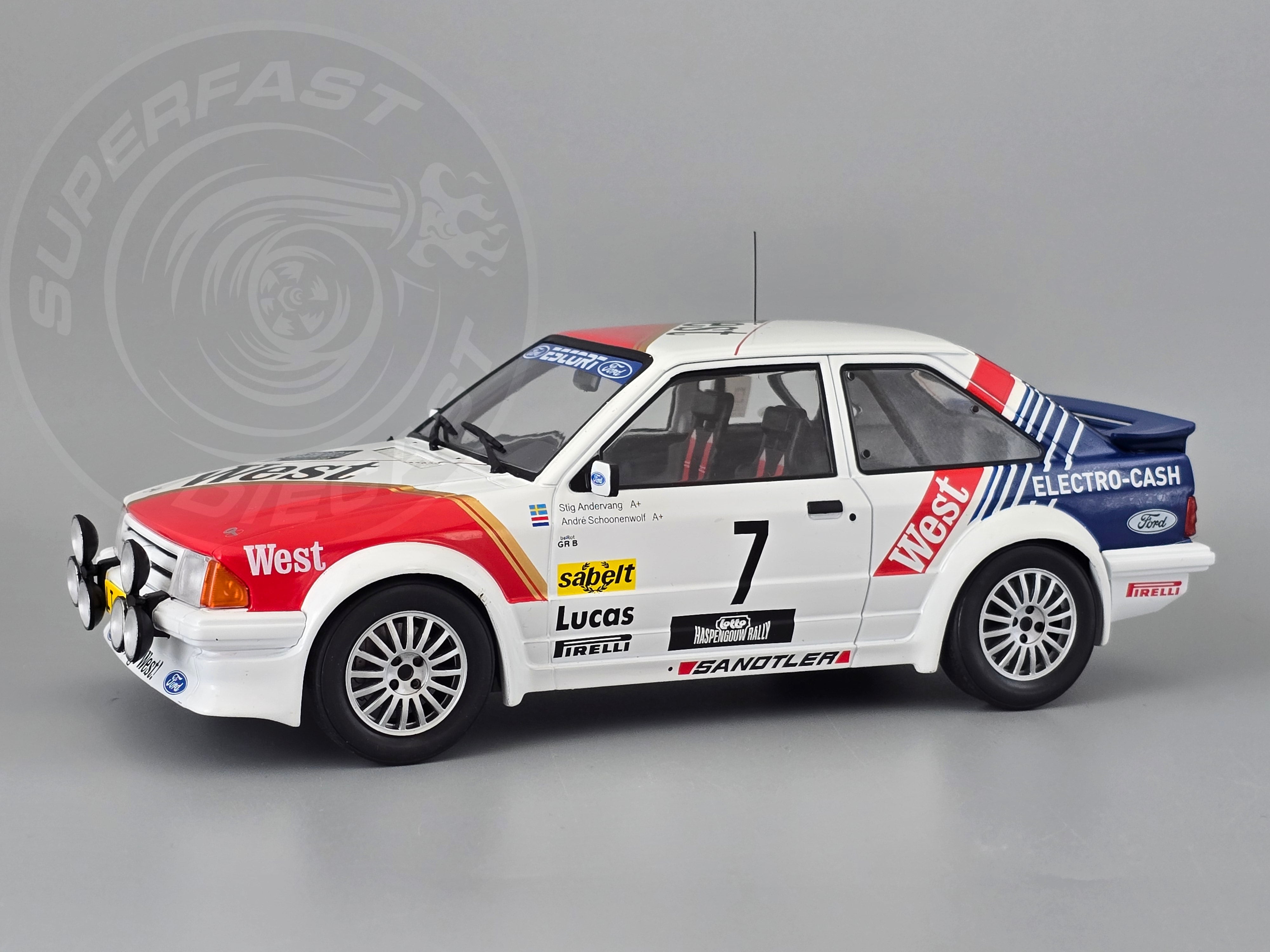 MCG 1:18 Scale Diecast - 1985 Ford Escort Mk3 RS Turbo (S1), No.7, Haspengouw Rally, S.Andervang/A.Schoonenwolf, 1985 - MCG18841
