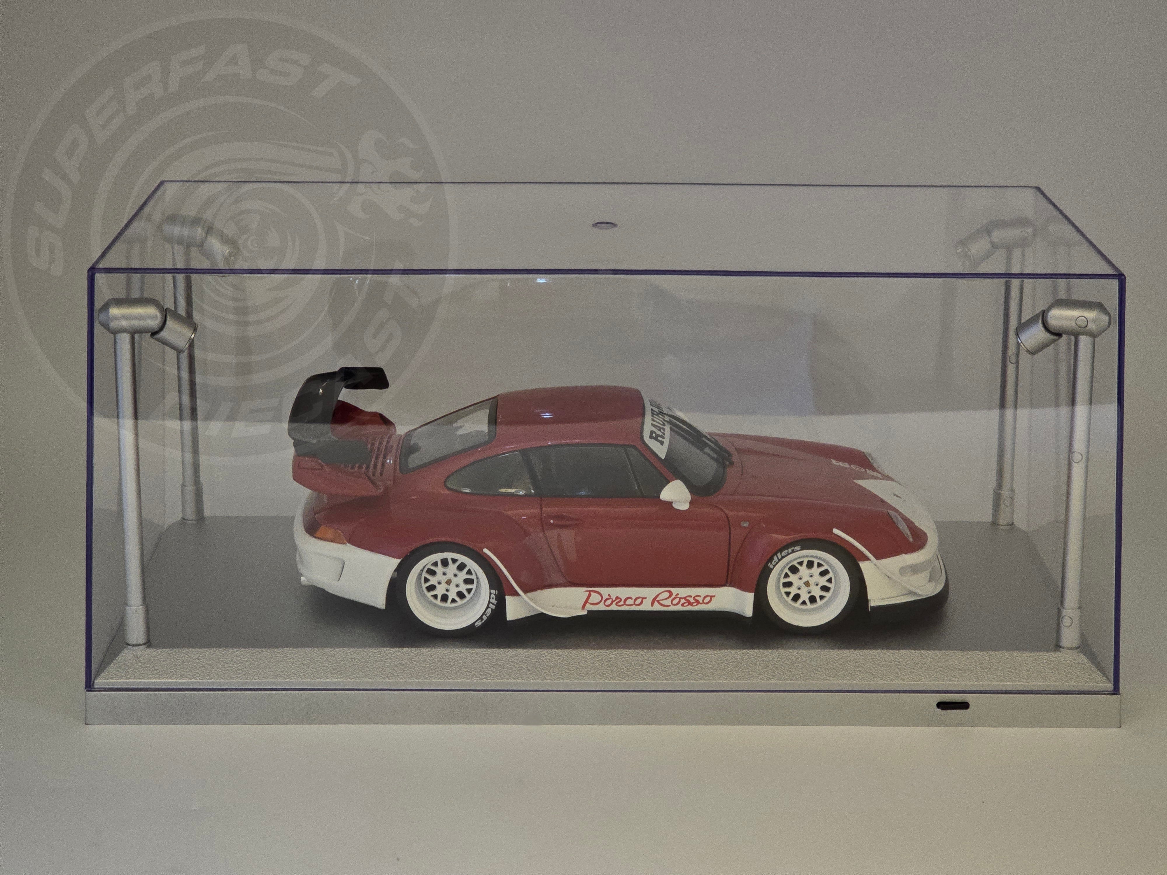 Triple 9 - 1:18 LED DISPLAY CASE, 4 ADJUSTABLE LIGHTS 35 X 15 X 16CM WITH SILVER BASE - 189922