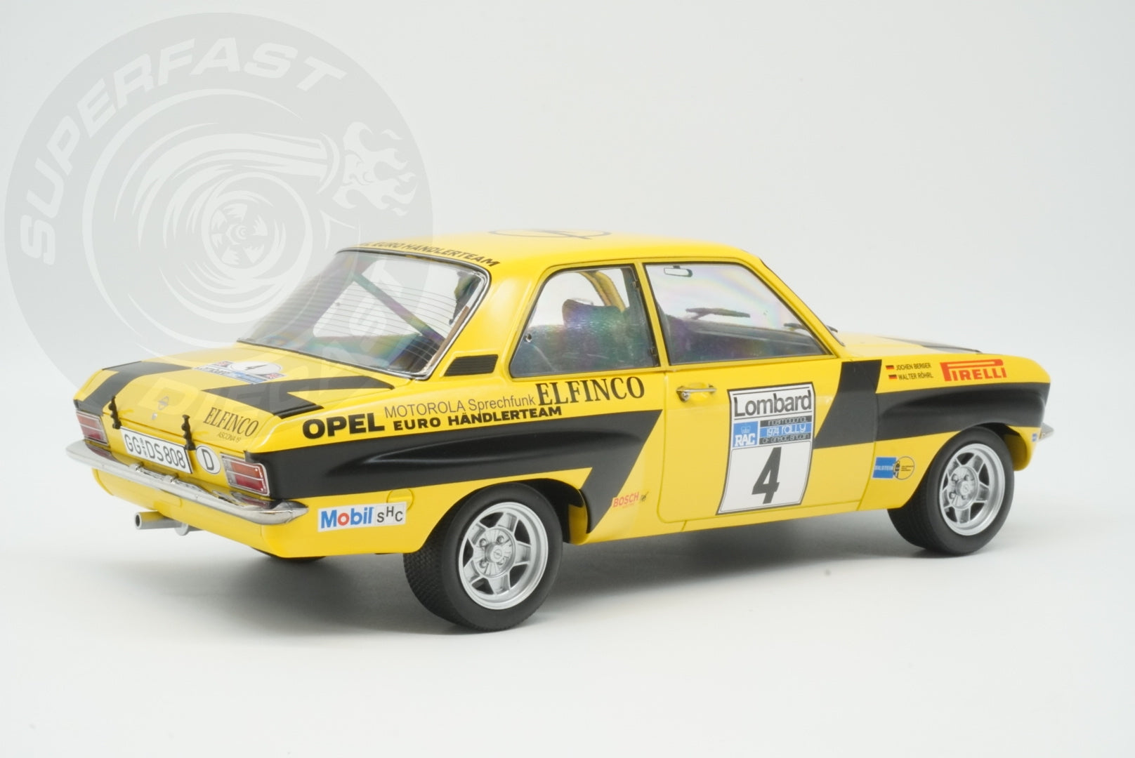 MCG 1:18 Diecast - Opel Ascona A, RAC Rally, 1975, #4, W.Röhrl/C.Geistdörfer, Yellow/Black - MCG18345R