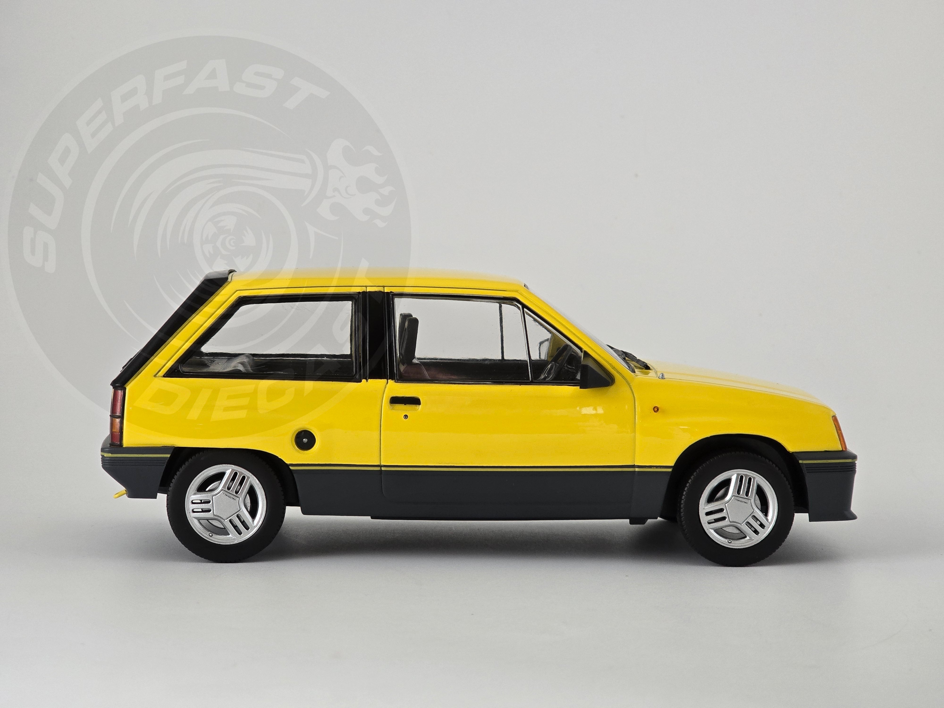 MCG 1:18 Scale Diecast - 1983 Vauxhall Nova SR (UK Exclusive RHD), Yellow - MCG18903
