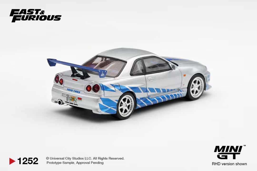 Mini GT 1:64 Diecast - NISSAN SKYLINE GT-R C-WEST 2 FAST 2 FURIOUS BRIAN O CONNER (RHD) BLISTER PACKAGING - MGT01252-BL