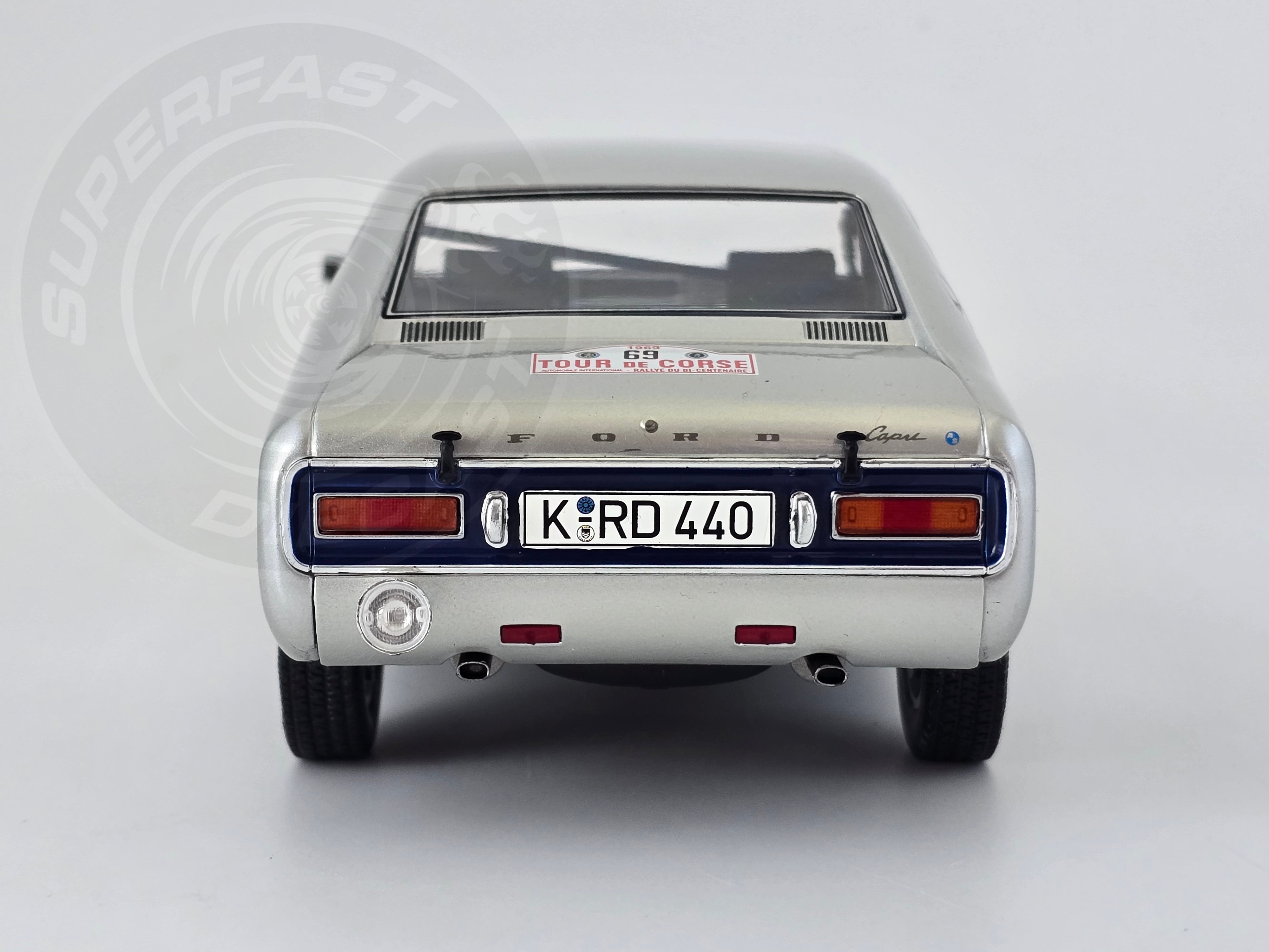 MCG 1:18 Scale Diecast - Ford Capri MK1 #69 Tour De Corse 1969, Silver - MCG18298R