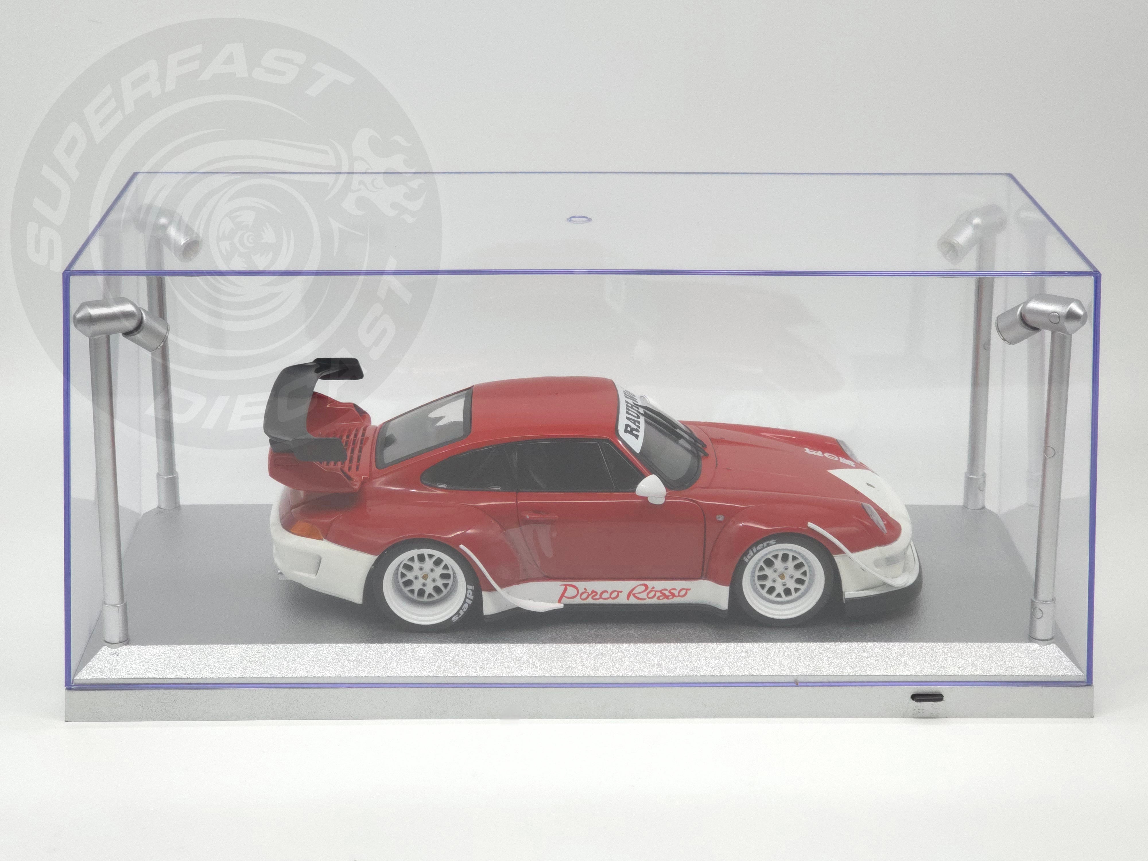 Triple 9 - 1:18 LED DISPLAY CASE, 4 ADJUSTABLE LIGHTS 35 X 15 X 16CM WITH SILVER BASE - 189922