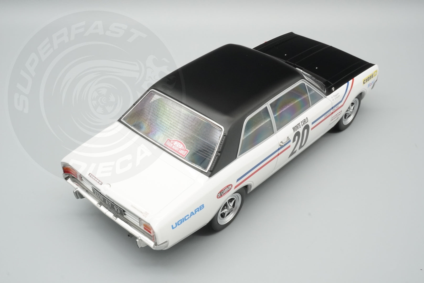 MCG 1:18 Scale Diecast - Opel Commodore Rally WM, Rally Monte Carlo, 1971, #20, H.Greder/P.Pagani, White/Black - MCG18561