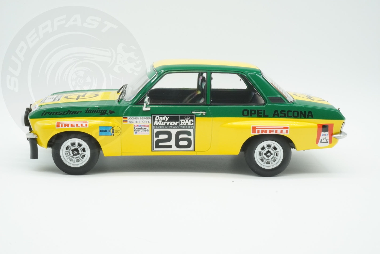 MCG 1:18 Diecast - Opel Ascona A, RAC Rally, 1973, #26, W.Röhrl/J.Berger, Yellow/Green - MCG18346R