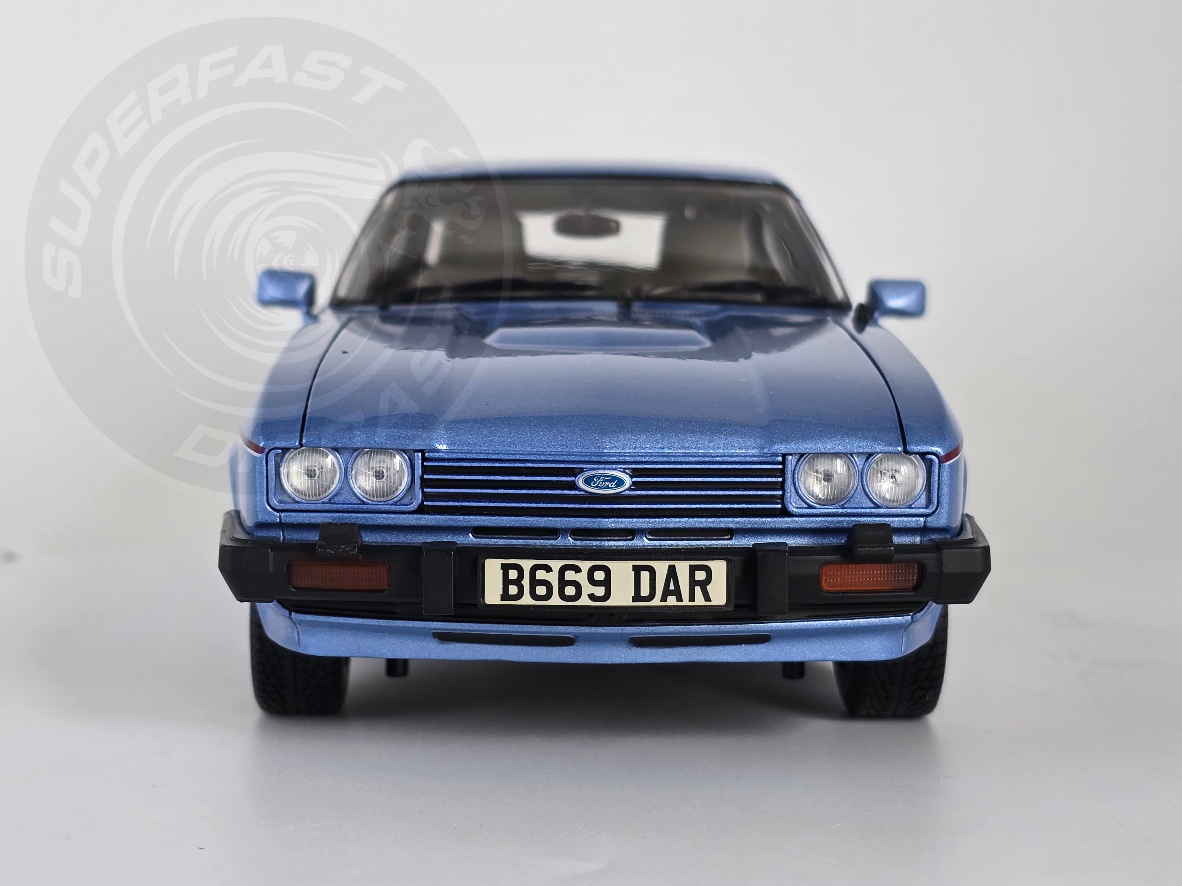 NoRev 1:18 Diecast Model Car, 1984 Ford Capri Mk3 2.8 Injection RHD, Paris Blue - 182764