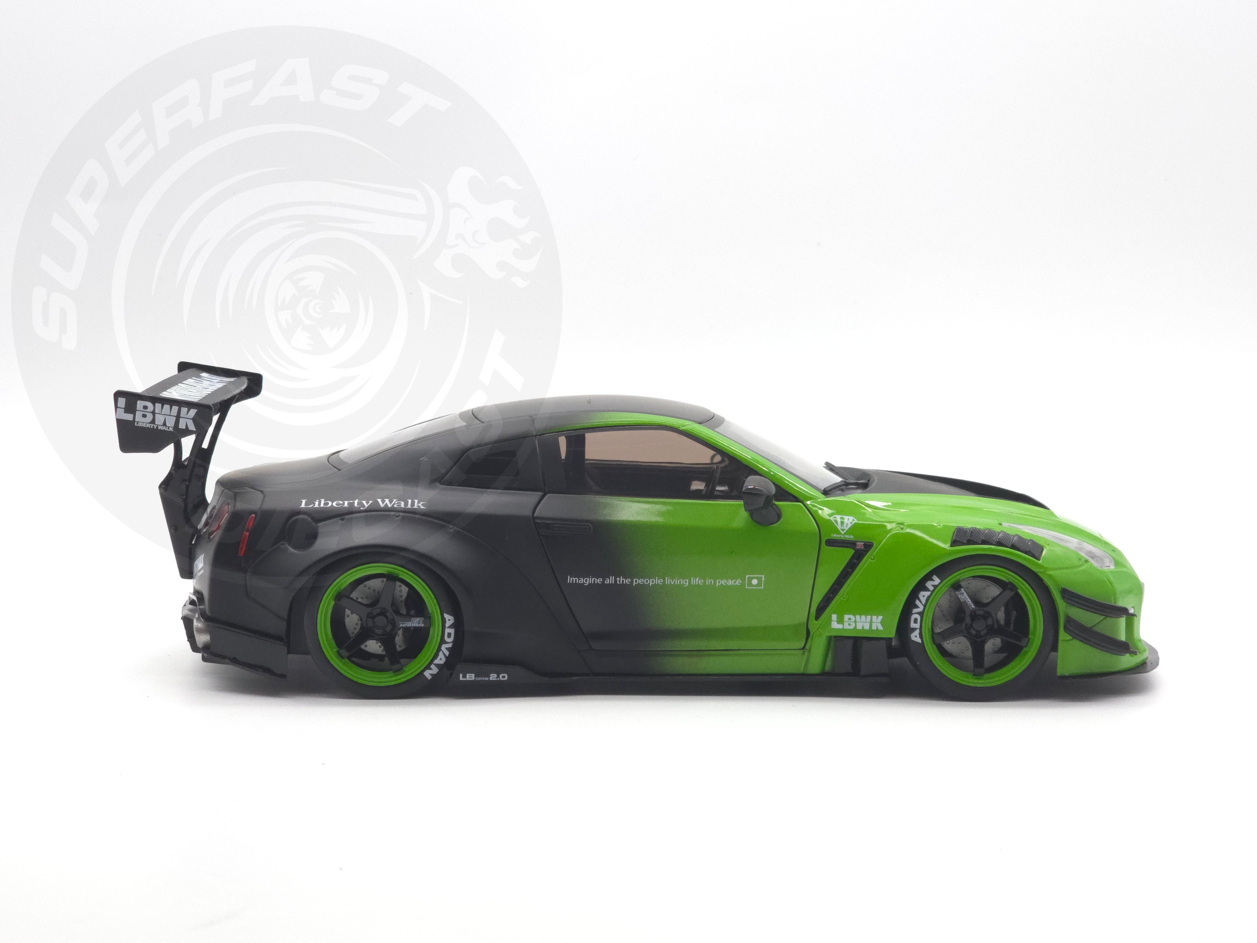 Jada 1:18 Scale Diecast - Pink Slips - Nissan GT-R (R35) with Libery Walk Body Kit 2.0, Green/Black - 35724