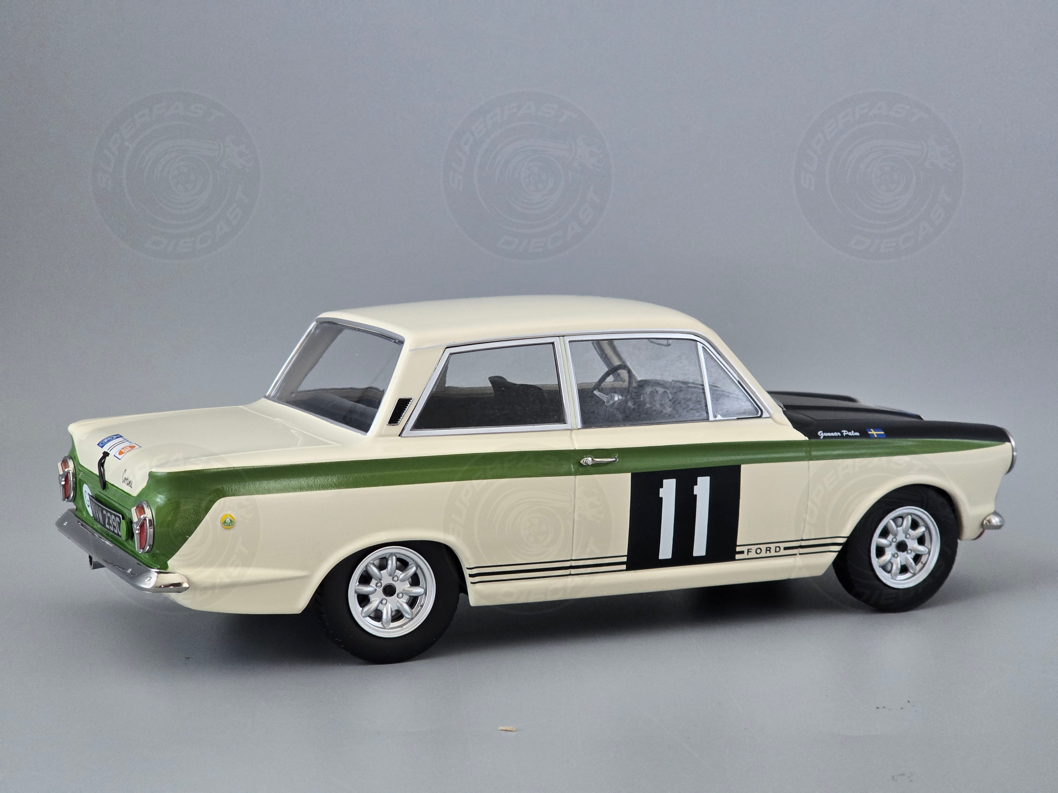 MCG 1:18 Scale Diecast - 1966 Ford Lotus Cortina Mk1  #11 RAC Rally B.Soderstrom/G.Palm - MCG18435