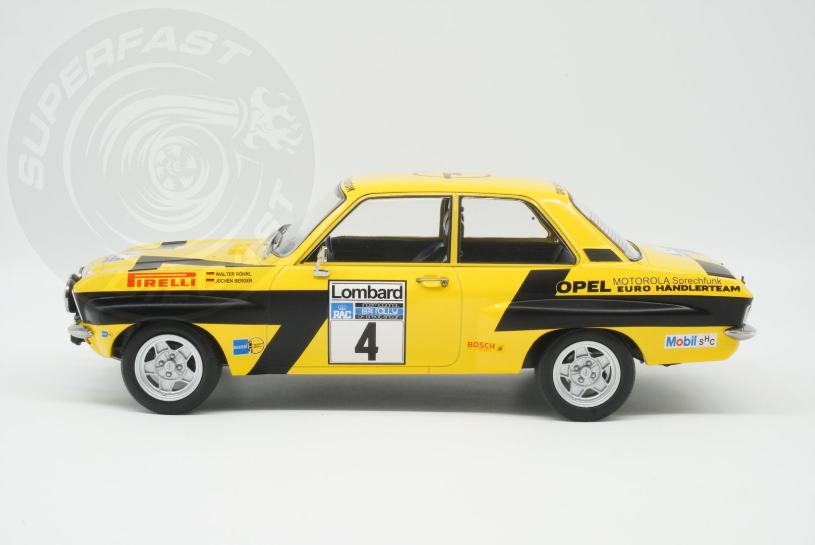 MCG 1:18 Diecast - Opel Ascona A, RAC Rally, 1975, #4, W.Röhrl/C.Geistdörfer, Yellow/Black - MCG18345R