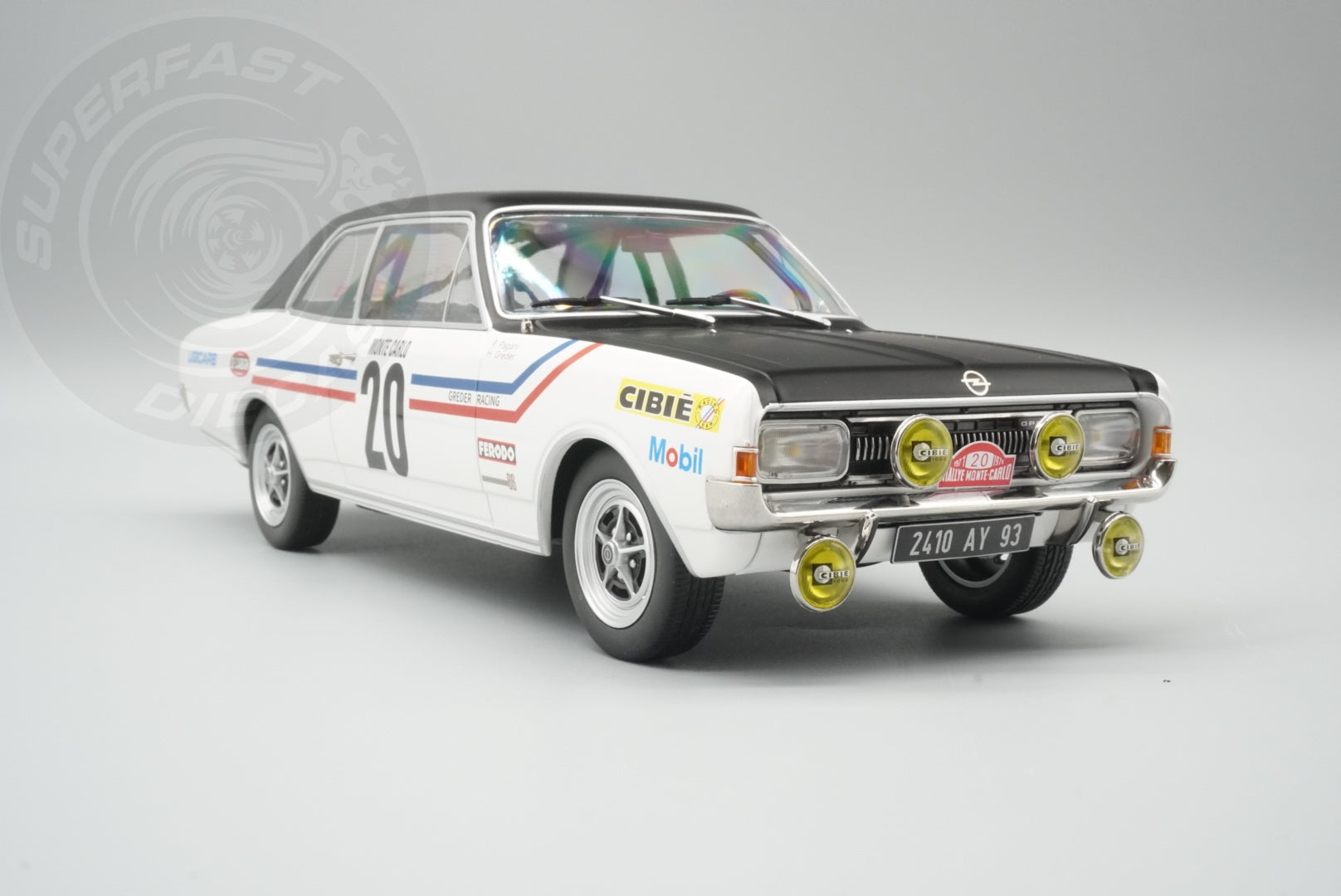 MCG 1:18 Scale Diecast - Opel Commodore Rally WM, Rally Monte Carlo, 1971, #20, H.Greder/P.Pagani, White/Black - MCG18561