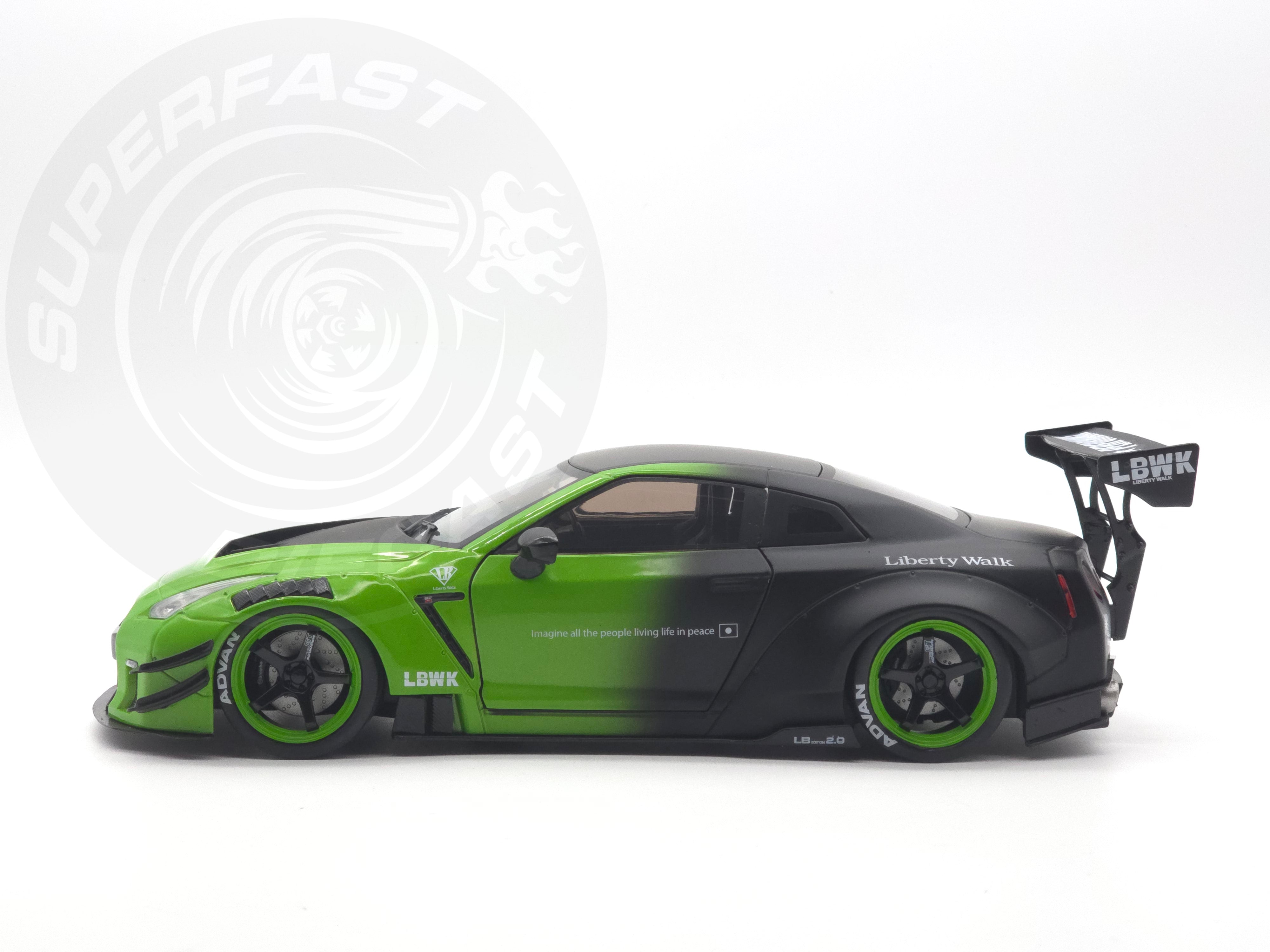 Jada 1:18 Scale Diecast - Pink Slips - Nissan GT-R (R35) with Libery Walk Body Kit 2.0, Green/Black - 35724