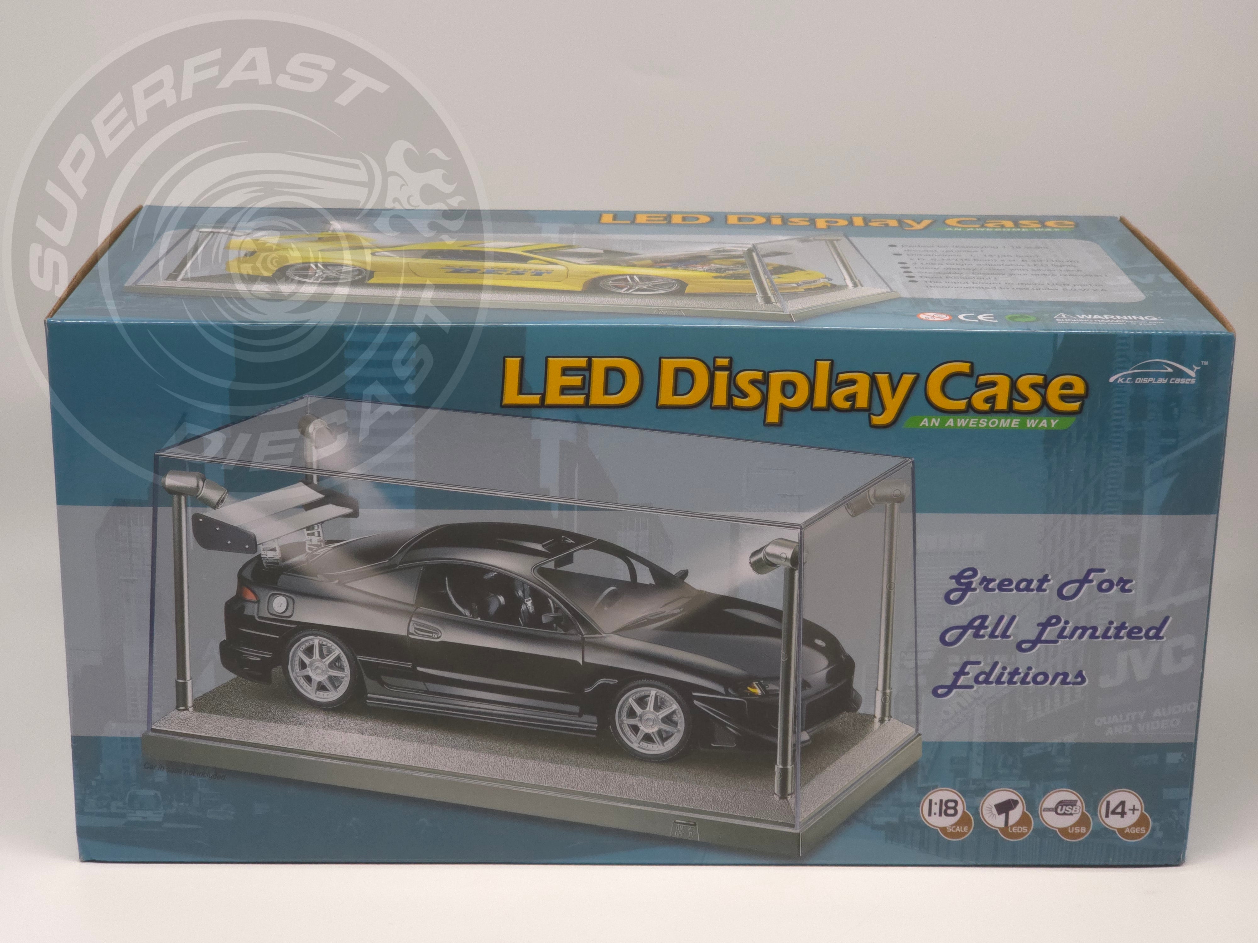 Triple 9 - 1:18 LED DISPLAY CASE, 4 ADJUSTABLE LIGHTS 35 X 15 X 16CM WITH SILVER BASE - 189922