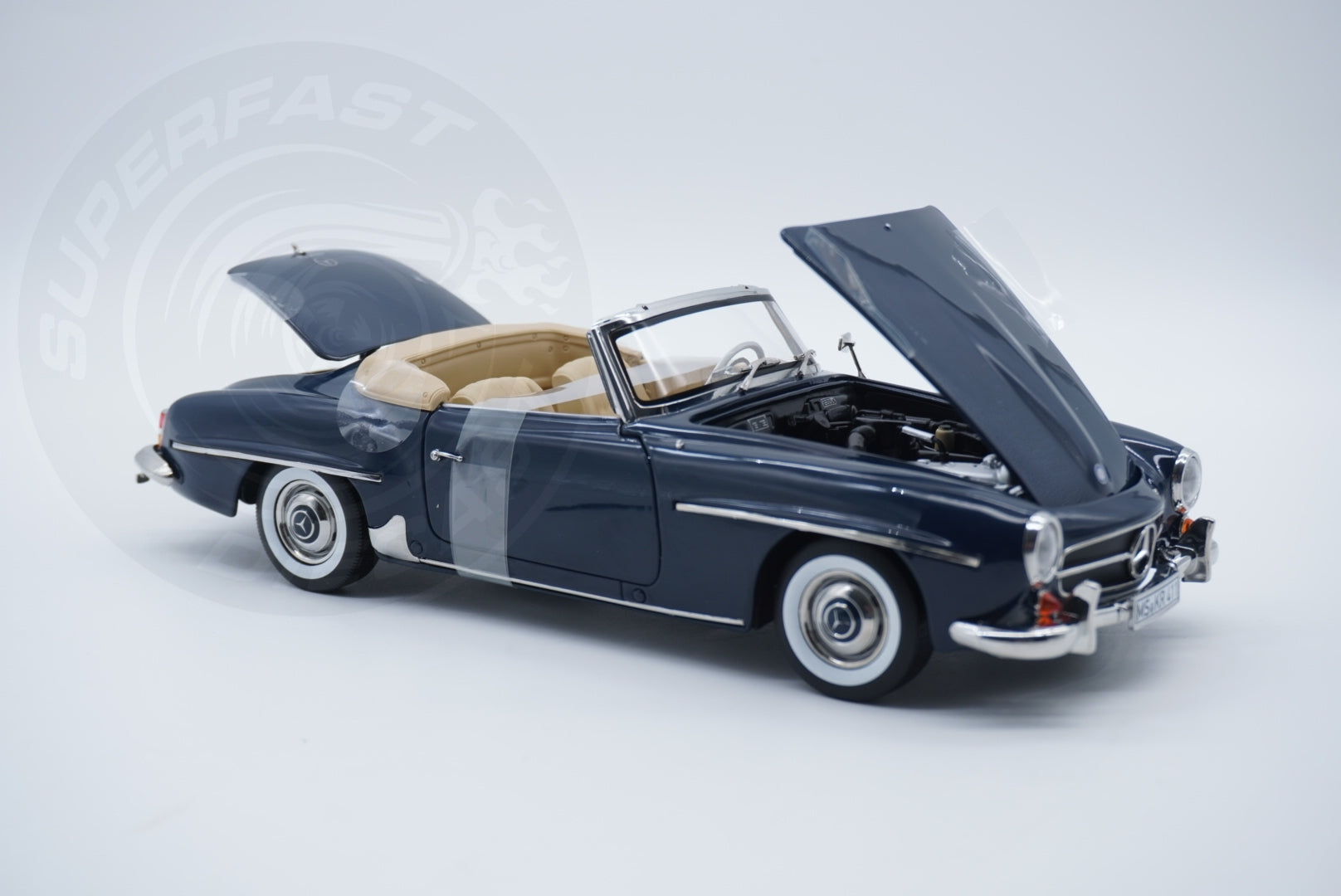 Norev 1:18 Scale Diecast Car - 1954 Mercedes Benz 190 SL, Middle Blue - 183403
