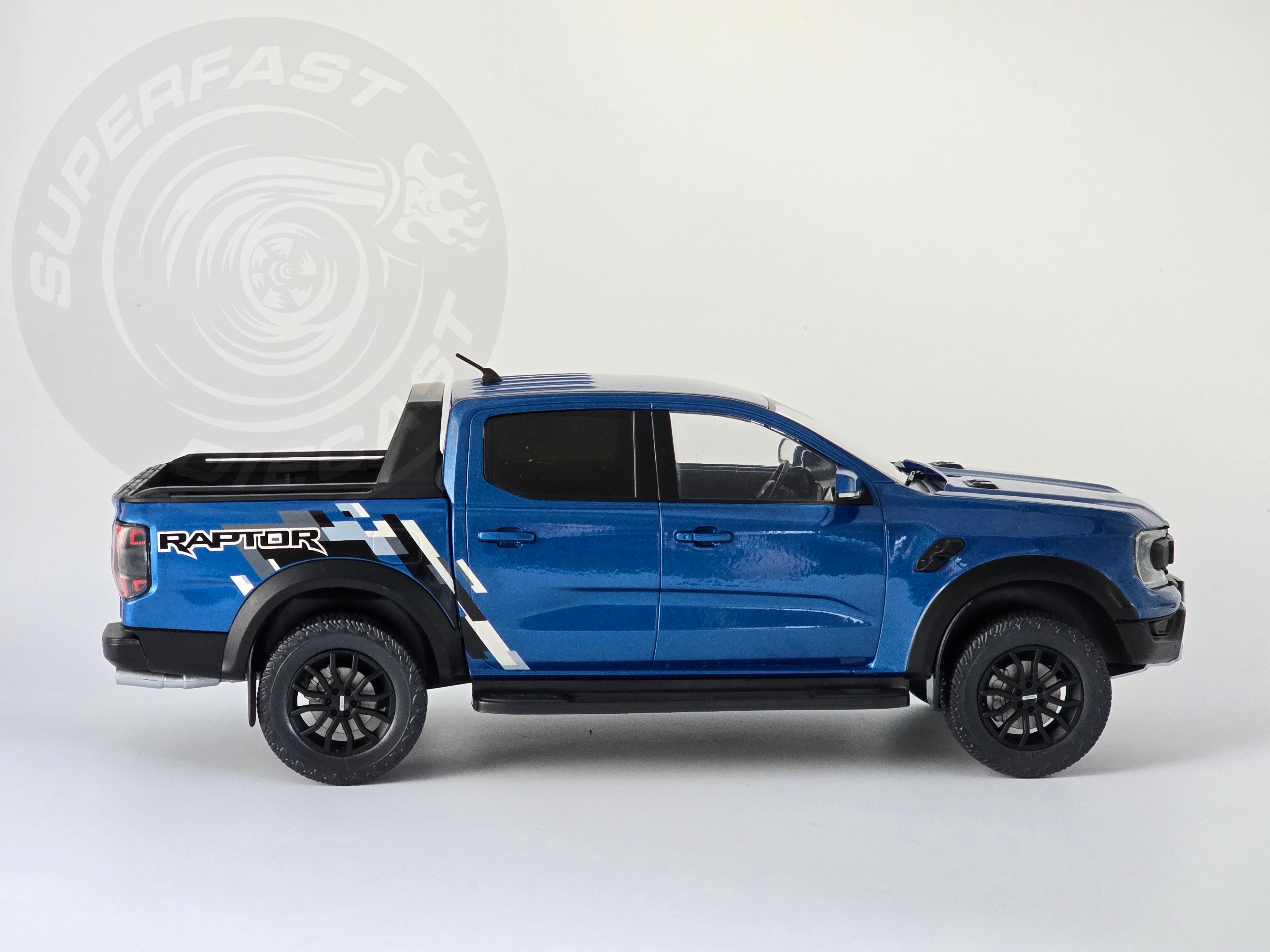 MCG 1:18 Scale Diecast Model Car -  2023 Ford Ranger Raptor, Metallic Blue
