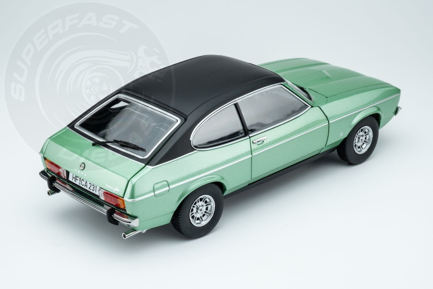 Touring Modelcars 1:18 Scale Diecast - 1974 Ford Capri Mk2 3.0 Ghia, MEDITERRANEAN GREEN - 18081202