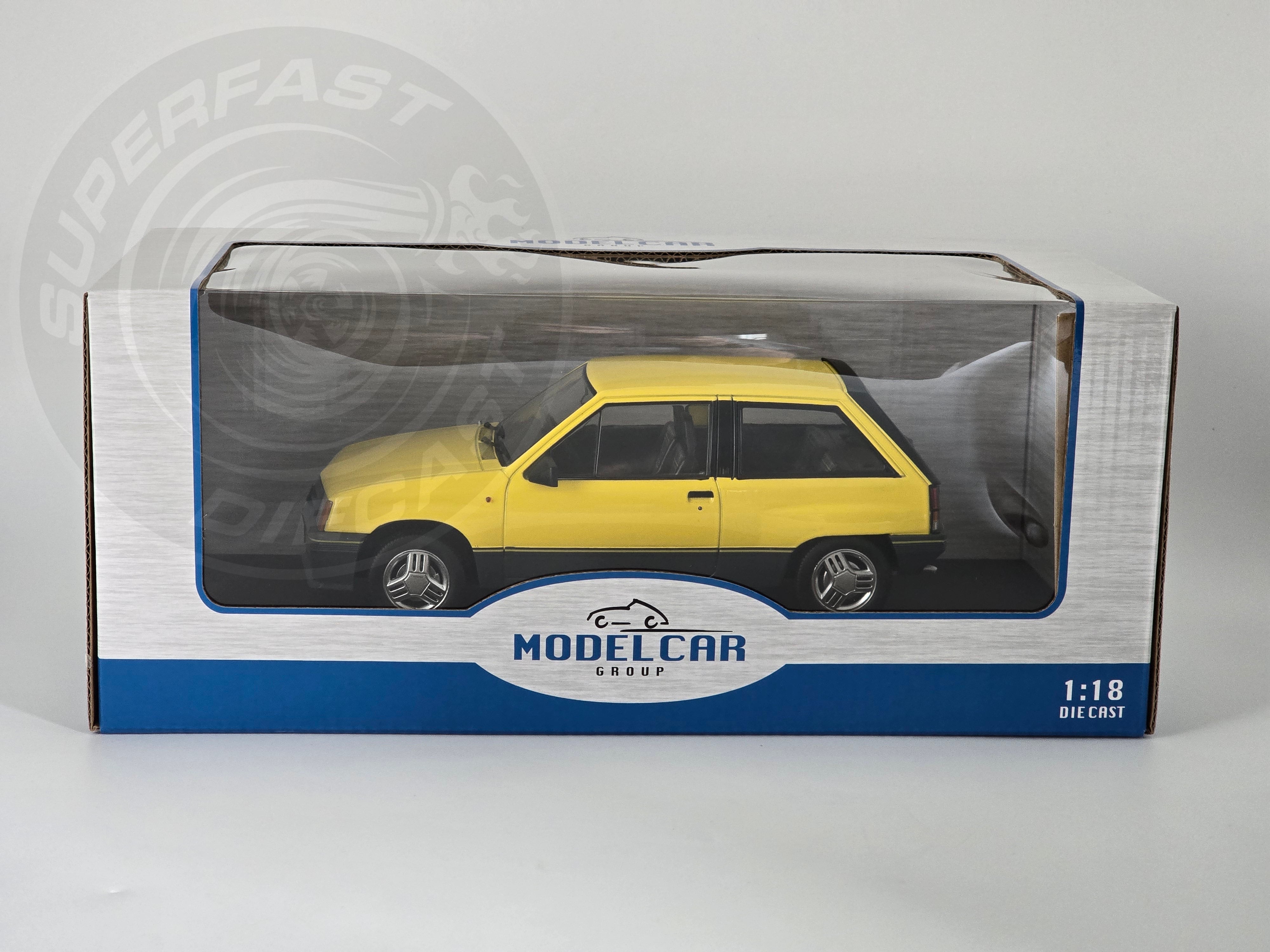 MCG 1:18 Scale Diecast - 1983 Vauxhall Nova SR (UK Exclusive RHD), Yellow - MCG18903
