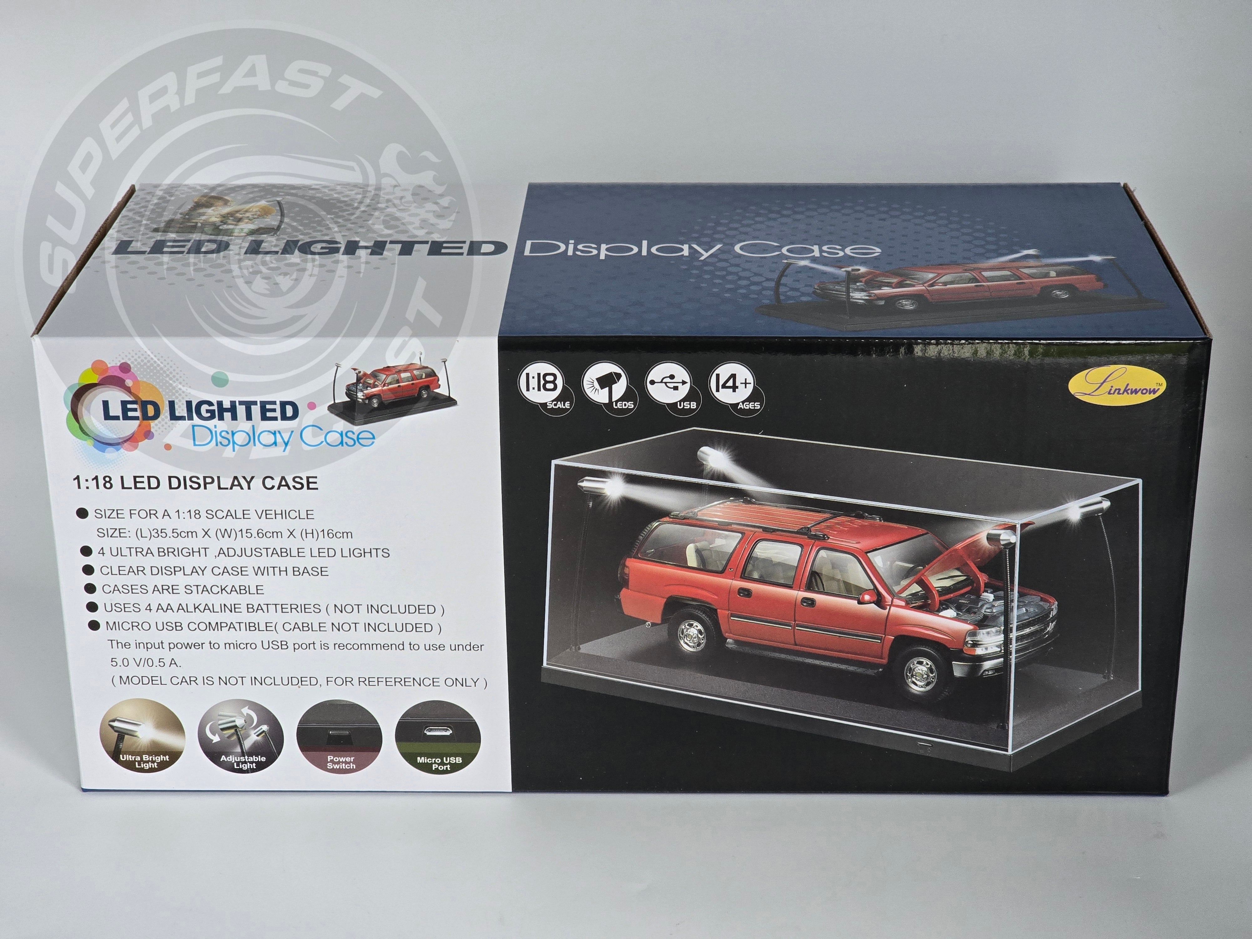 Triple 9 - 1:18 LED DISPLAY CASE, 4 ADJUSTABLE LIGHTS 35.5 X 15.6 X 16CM WITH BLACK BASE - T9-189910