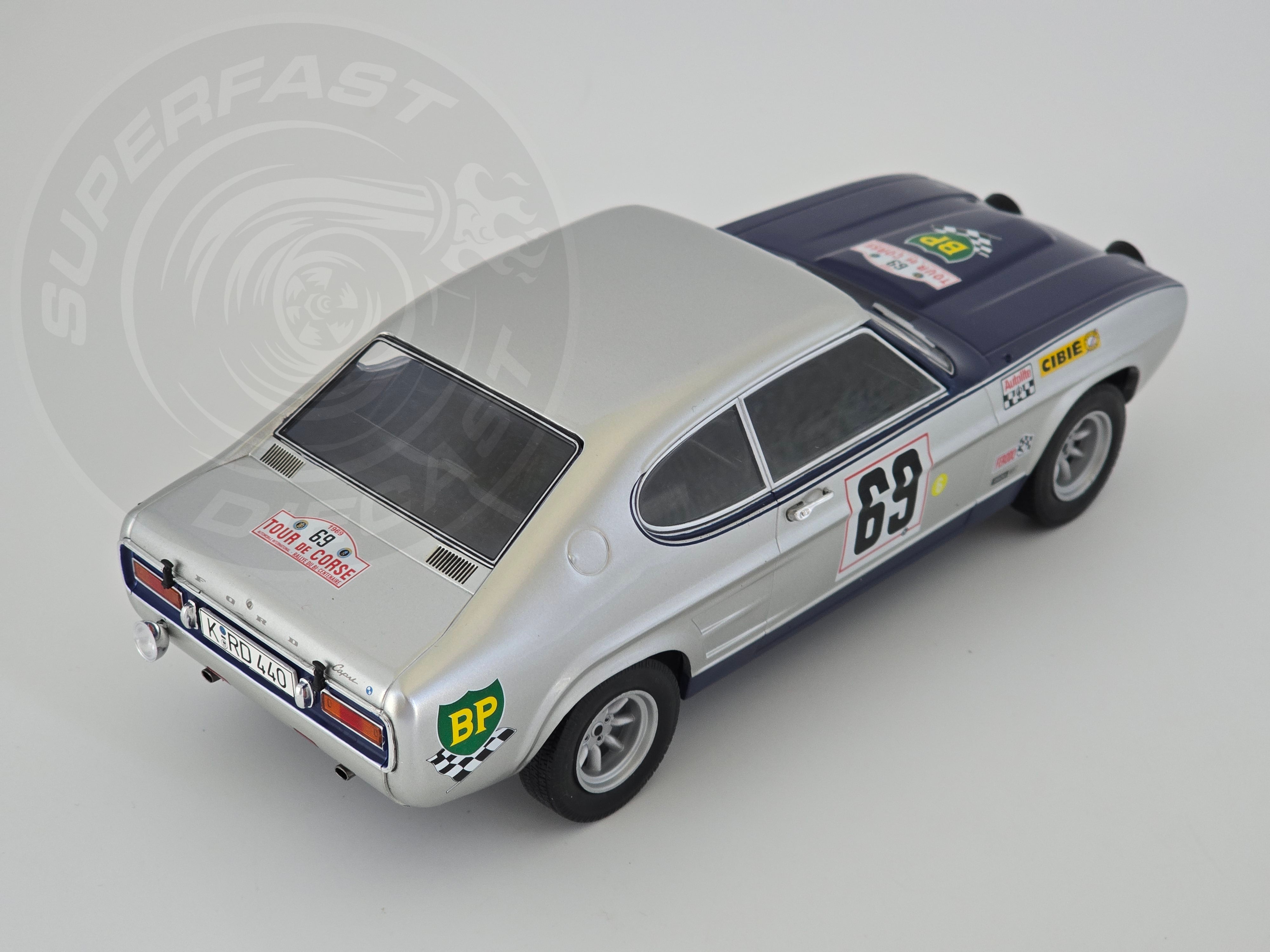MCG 1:18 Scale Diecast - Ford Capri MK1 #69 Tour De Corse 1969, Silver - MCG18298R