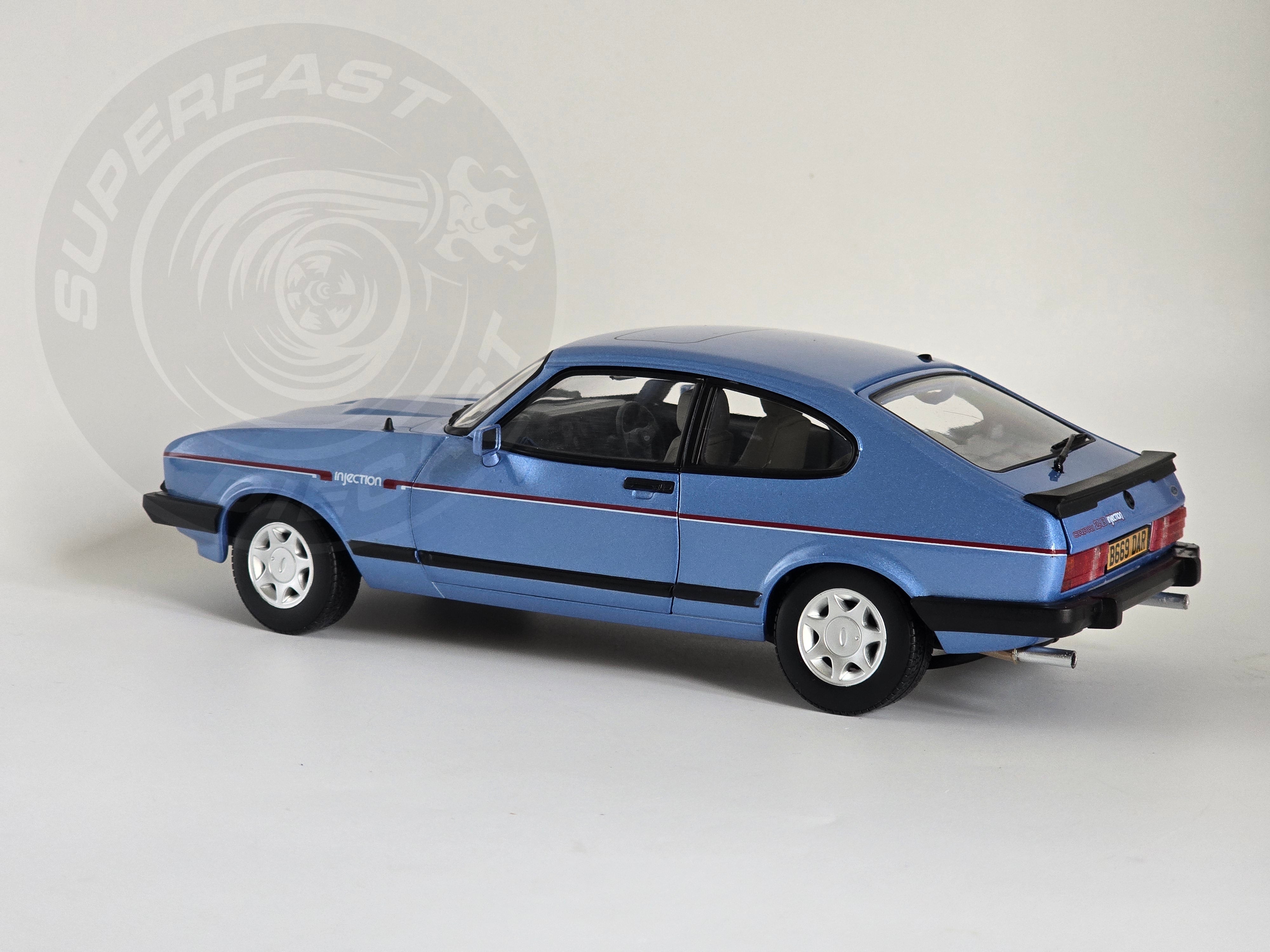 NoRev 1:18 Diecast Model Car, 1984 Ford Capri Mk3 2.8 Injection RHD, Paris Blue - 182764