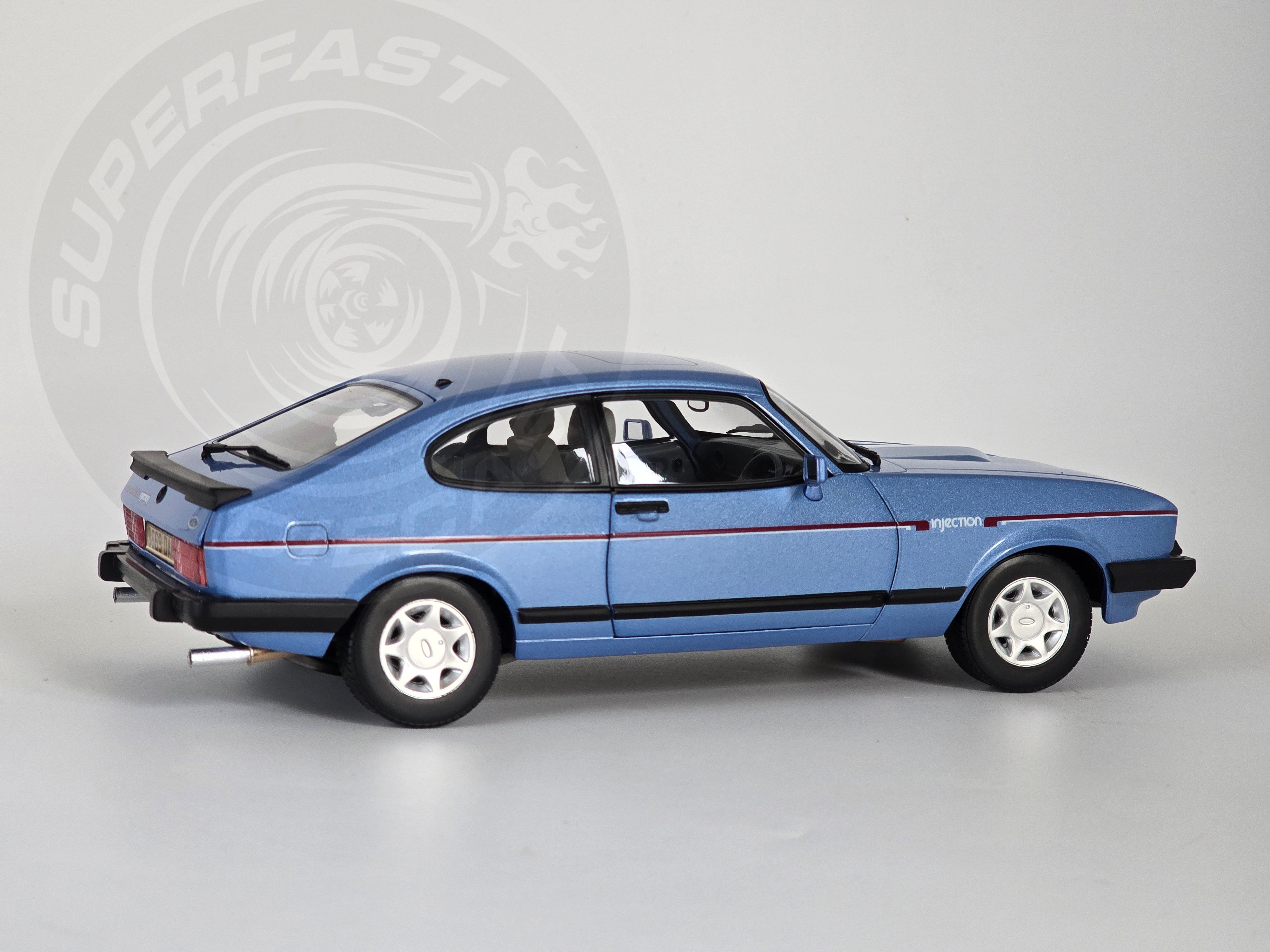 NoRev 1:18 Diecast Model Car, 1984 Ford Capri Mk3 2.8 Injection RHD, Paris Blue - 182764