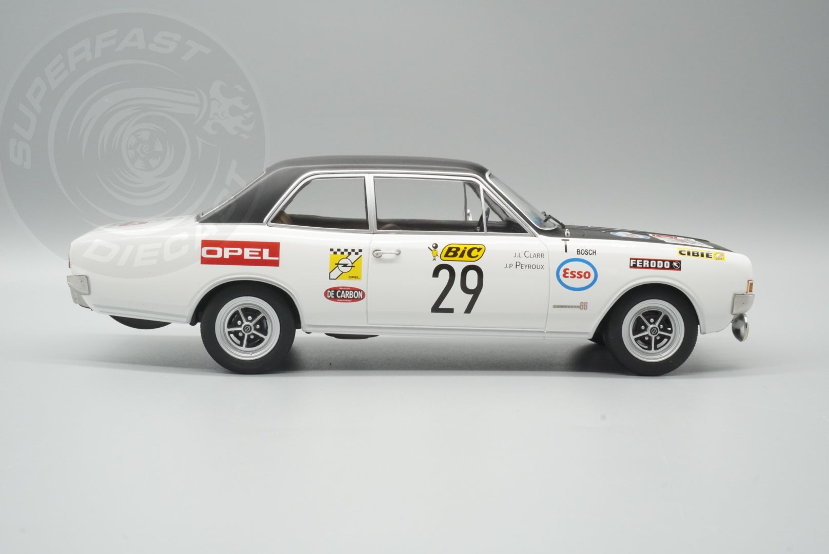 MCG 1:18 Scale Diecast - Opel Commodore Tour de France Automobile, 1971, #29, J.L.Clarr/J.P.Peyroux, White/Black - MCG18562