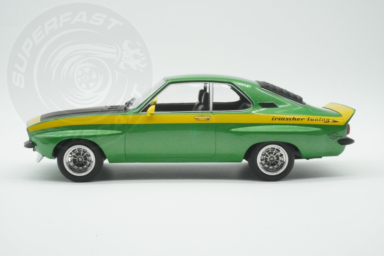 MCG 1:18 Scale Diecast - 1974 Opel Manta A Irmscher, Green/Yellow - MCG18425