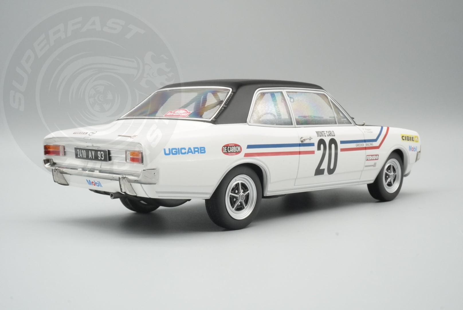 MCG 1:18 Scale Diecast - Opel Commodore Rally WM, Rally Monte Carlo, 1971, #20, H.Greder/P.Pagani, White/Black - MCG18561